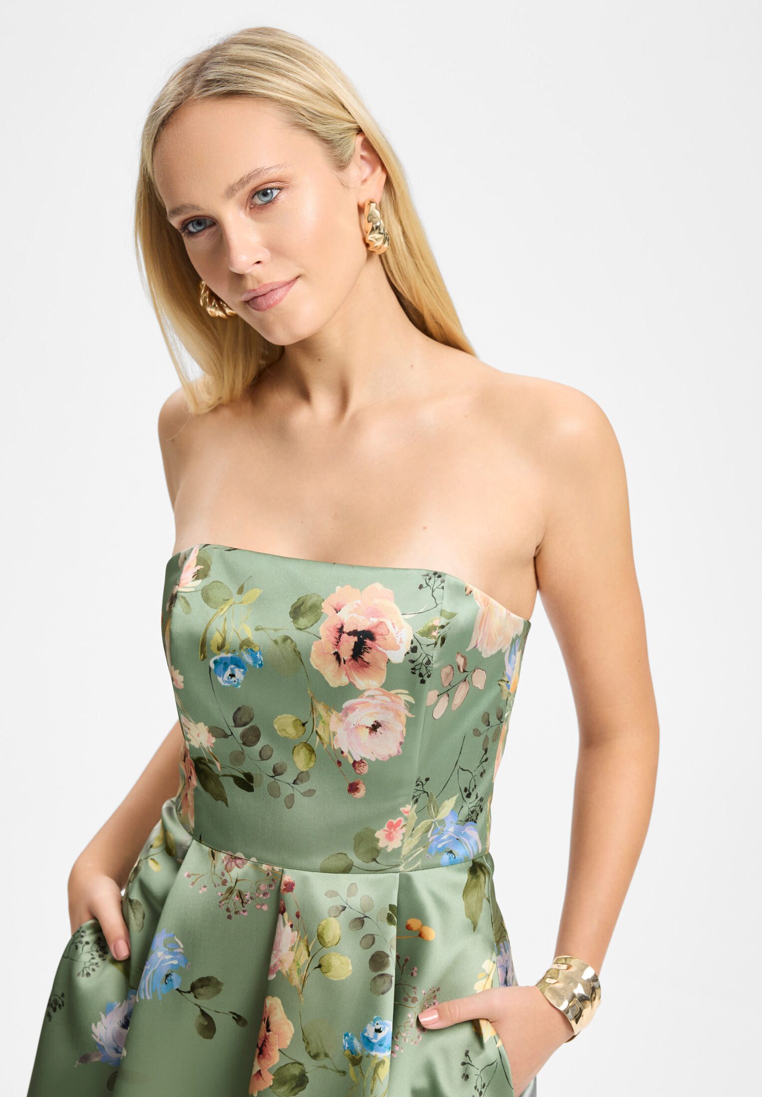 SWING Cocktailkleid - Cocktailkleid aus Twill mit Korsage Oberteil Taillierter Schnitt mit ausgestelltem Rockteil