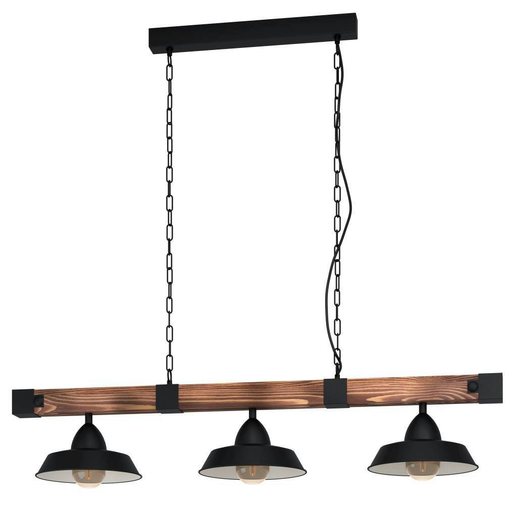 EGLO Hängeleuchte OLDBURY Hängelampe, Stahl und Holz, E27, IP20, Esszimmerlampe, Lampe, ohne Leuchtmittel, Pendellampe, Vintage, L118 x B26 x 110cm, schwarz, braun,  3X60W exkl.
