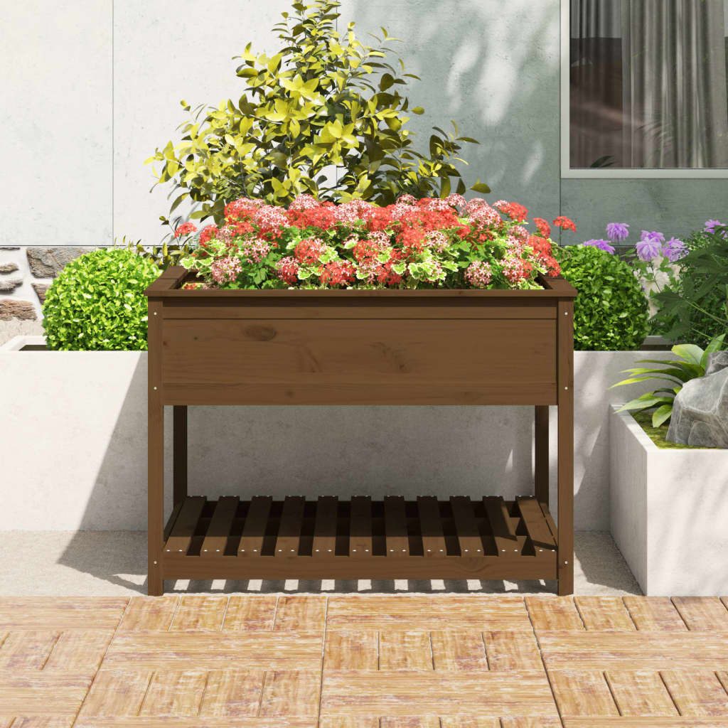 Thumbnail - vidaXL Blumentopf Pflanzkübel mit Ablage Honigbraun 111,5x111,5x81 cm Kiefernholz (1 St)