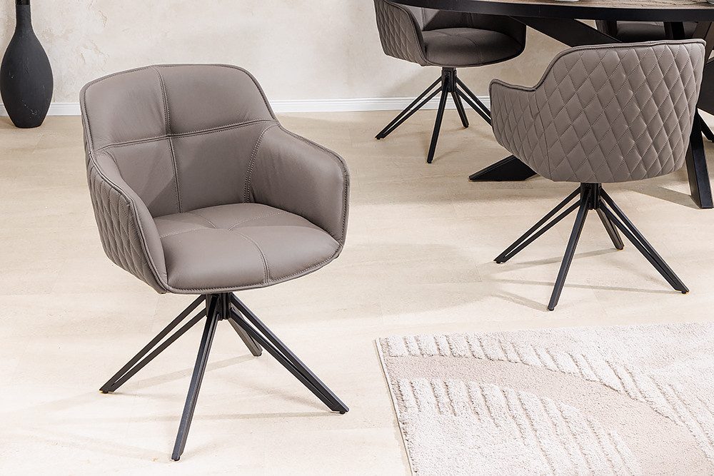 riess-ambiente Polsterstuhl EUPHORIA taupe/schwarz – Echtleder, drehbar, Metall-Füße, mit Armlehne (Einzelartikel, 1 St), mit 180° Drehfunktion und Autoreturn – ideal für elegante Esszimmer