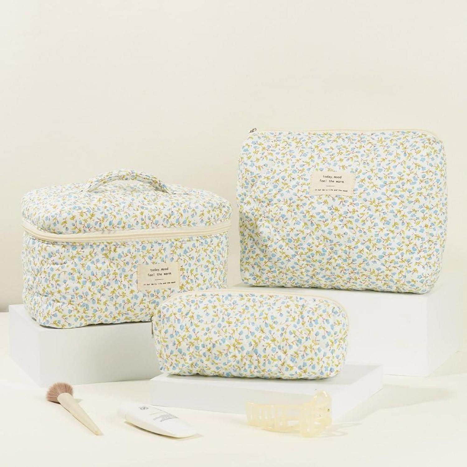 LuxusKollektion Kosmetiktasche Kosmetiktasche Set 3er Damen Blumen Makeup Bag Beauty Groß Reise
