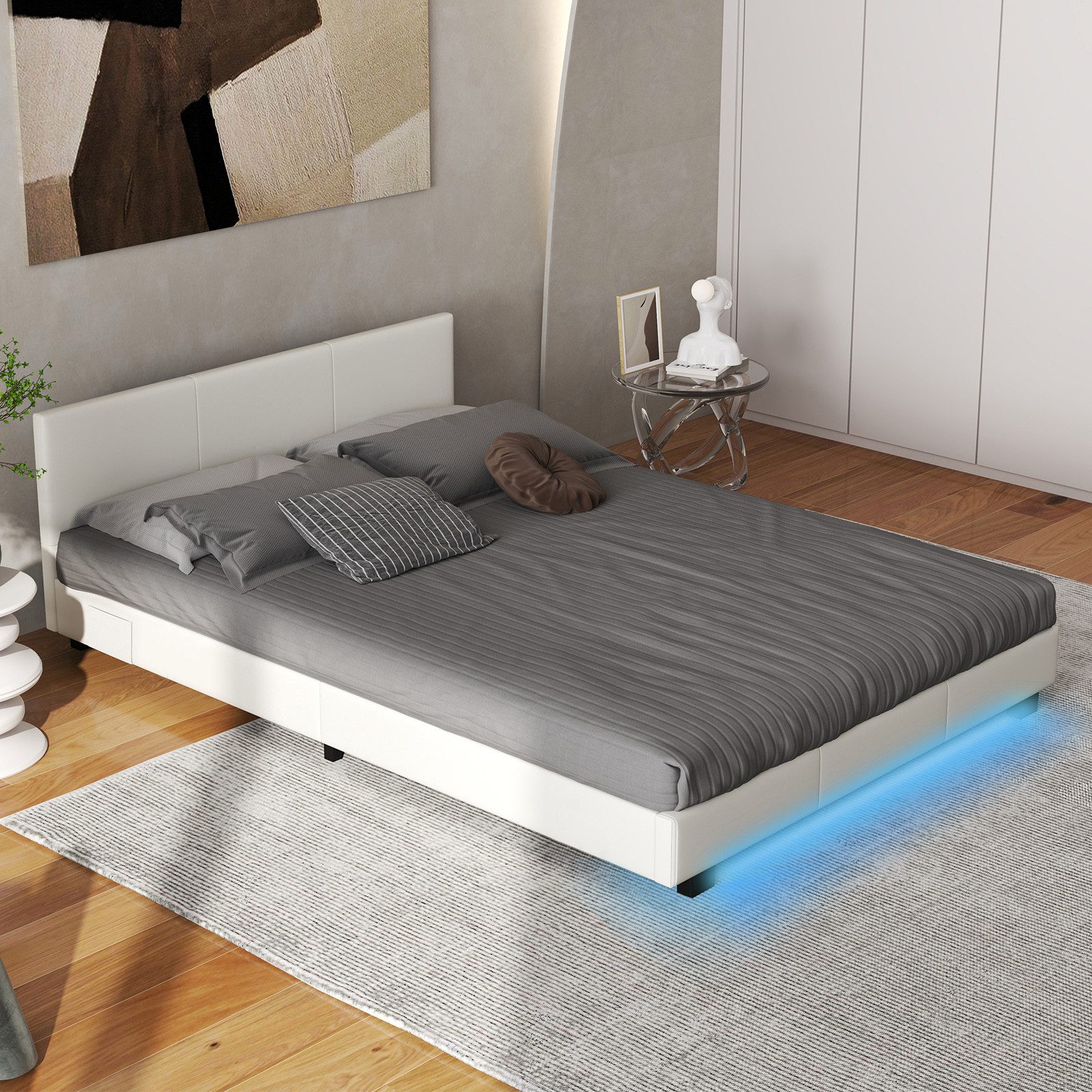 COSTWAY Bettgestell, Polsterbett mit LED Beleuchtung, günstig online kaufen