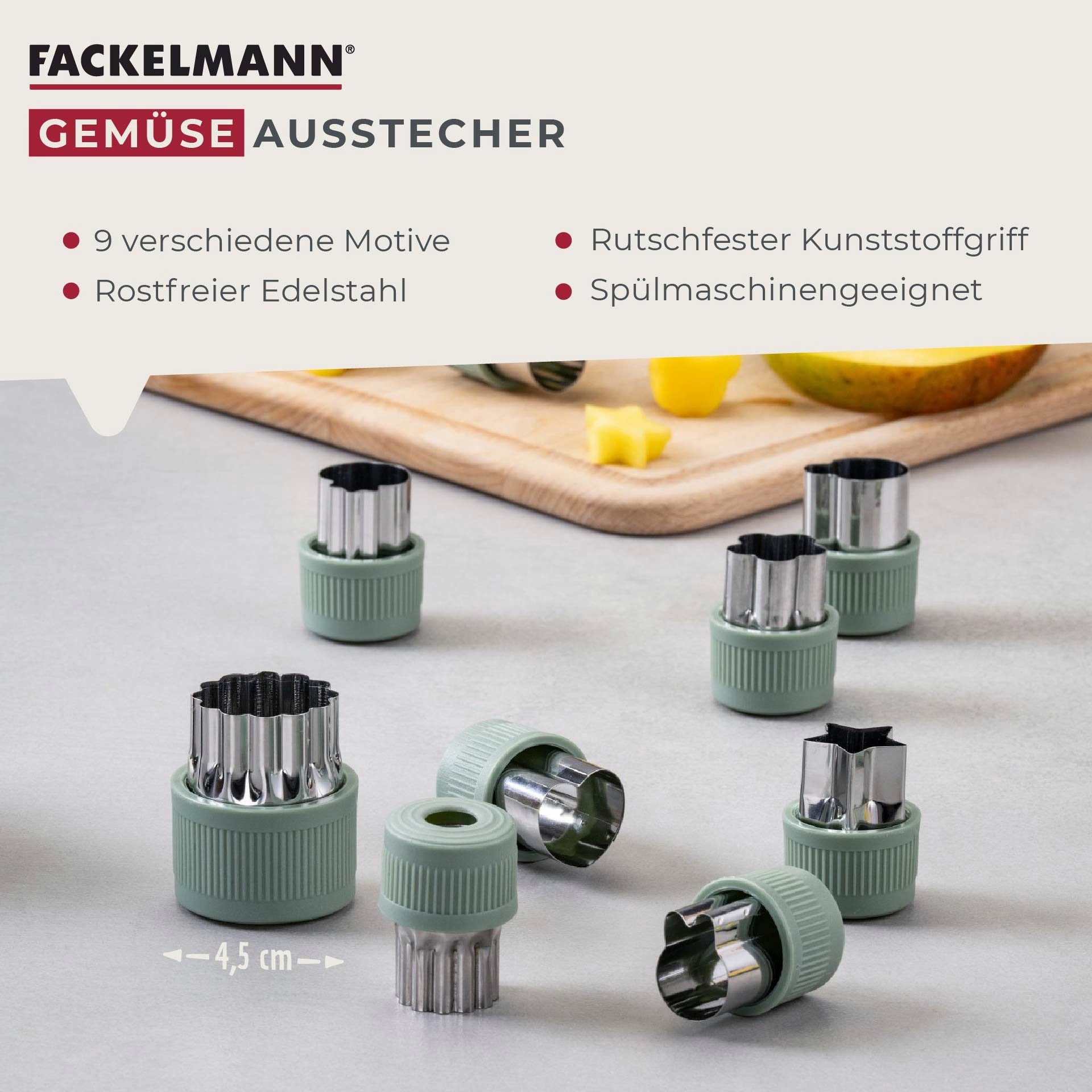 FACKELMANN Kinderbesteck Gemüse-Ausstechformen, Mini-Ausstecher, Kreativ-Küchenhelfer