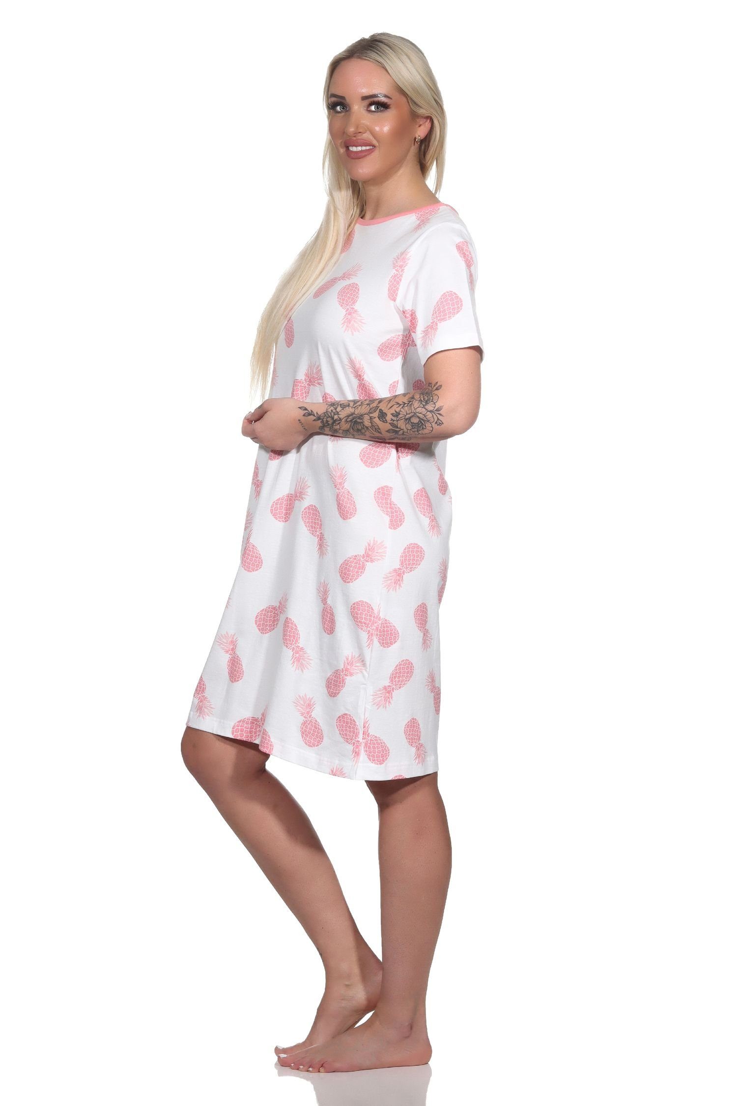 rosa Damen Kurzarm Normann Sleepshirt Nachthemd Ananas Nachthemd Motiv als mit