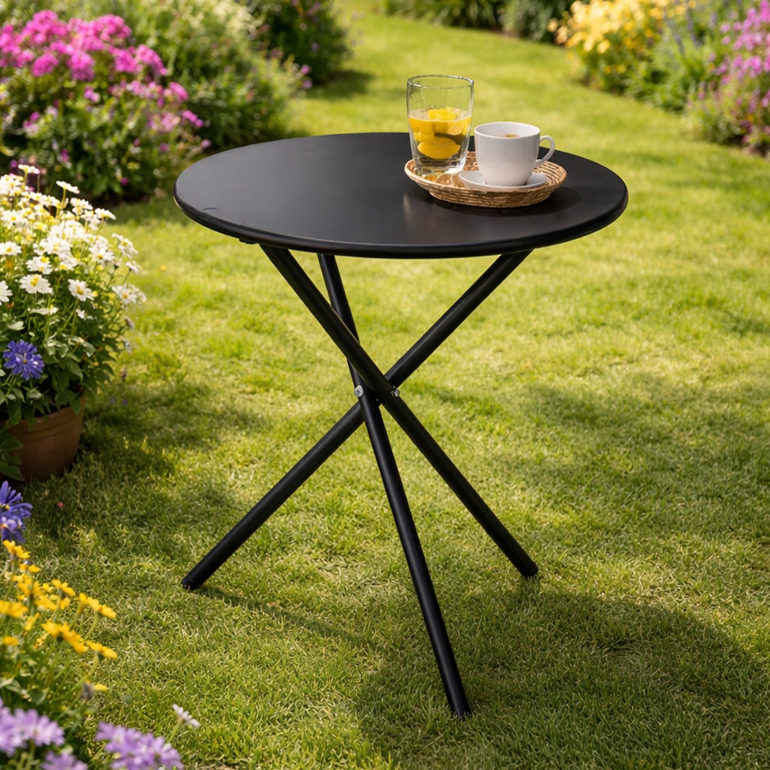 Mojawo Küchentisch Bistrotisch Balkontisch Beistelltisch rund Schwarz Stahl Ø48xH48cm