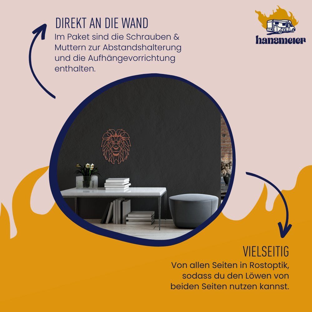 Hansmeier Wanddekoobjekt Wanddeko aus Metall, Wasserfest, Für Außen & Innen, Motiv Löwe