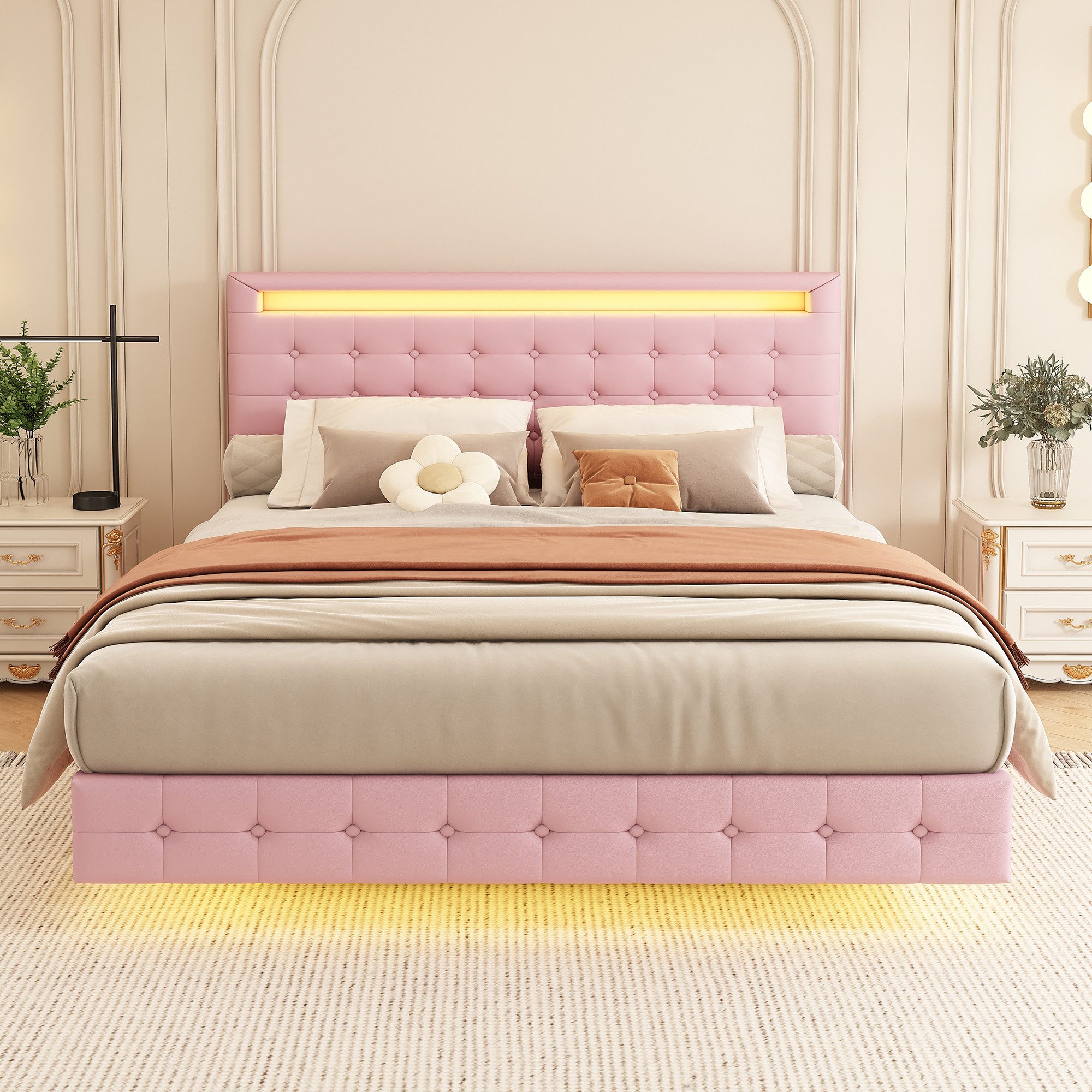 Flieks Polsterbett, LED Doppelbett Schwebebett 140x200cm mit hochstellbarem günstig online kaufen