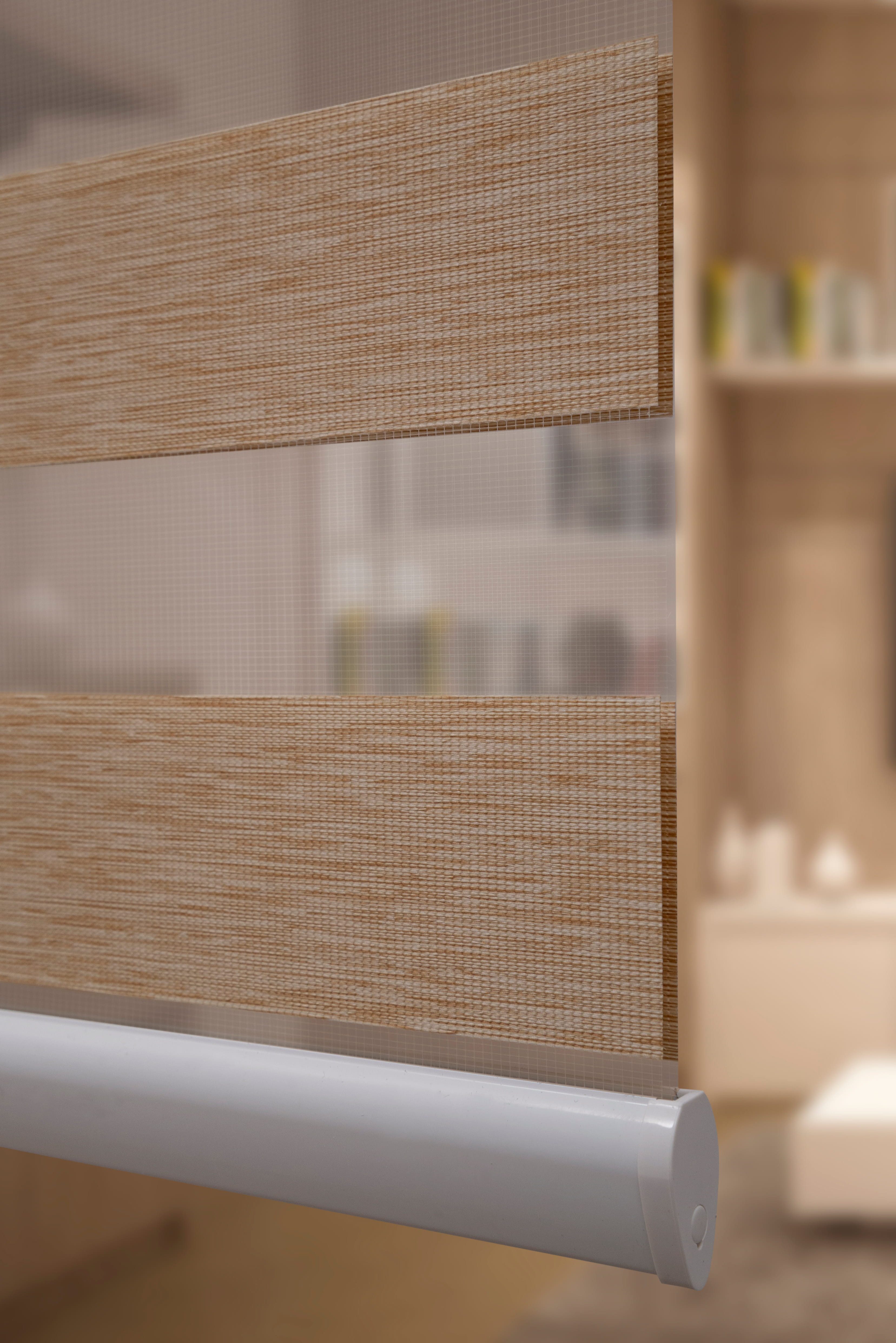 Doppelrollo Doppelrollo Duorollo mit Alu-Kassette in Beige, Plisseeonline, blickdicht, Wandmontage, Wand oder Decke, statisch haftend – Bild 4 von 5