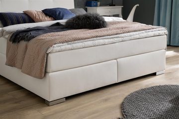 möbelando Boxspringbett Lenno, Boxspringbett Lenno mit Kunstleder weiß, Liegefläche 180x200 cm, Kopfteil gesteppt, Metallfüße gebürstet