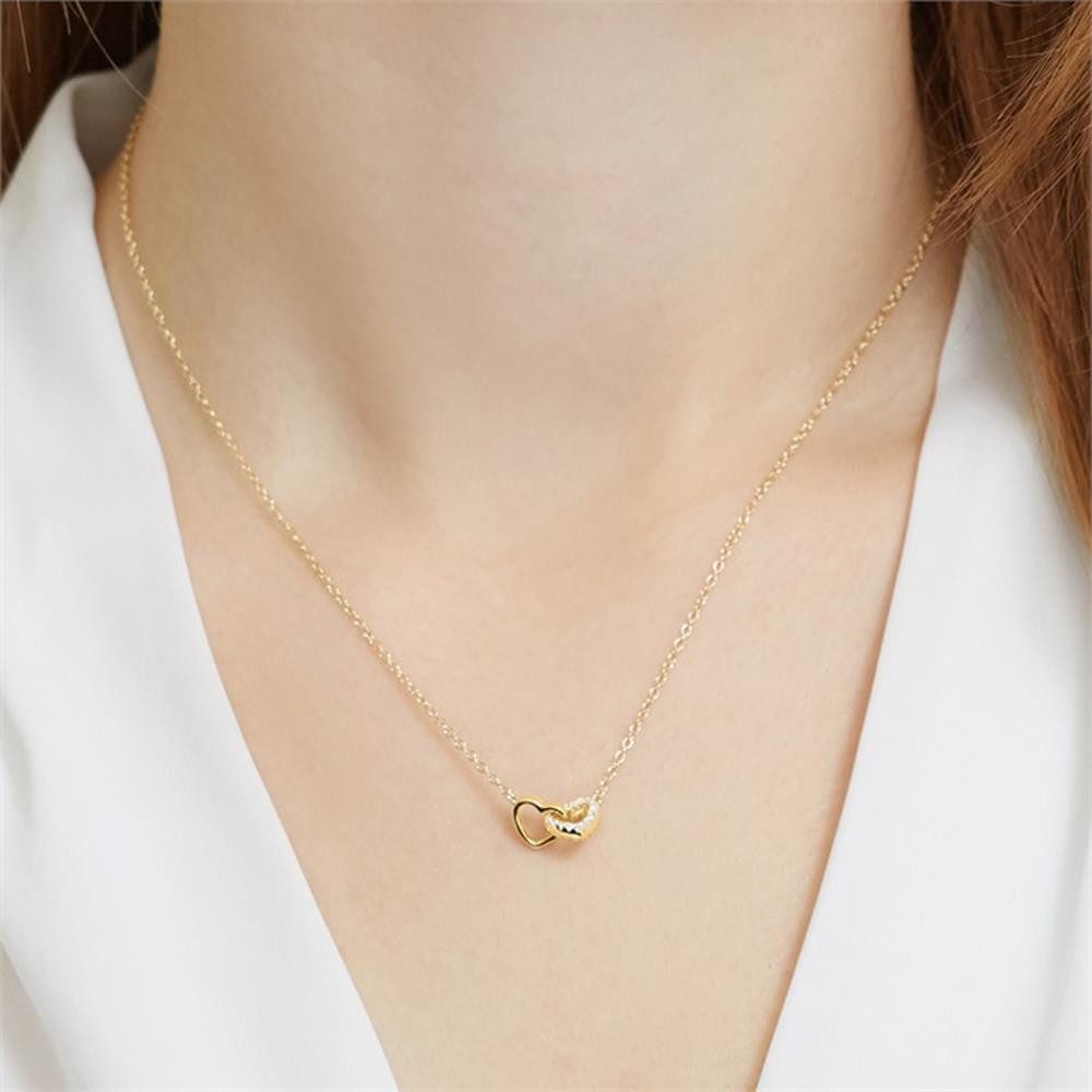 Unique Silberkette Verschlungene Herzen und funkelnden Zirkoniasteinen in Gold SN0346