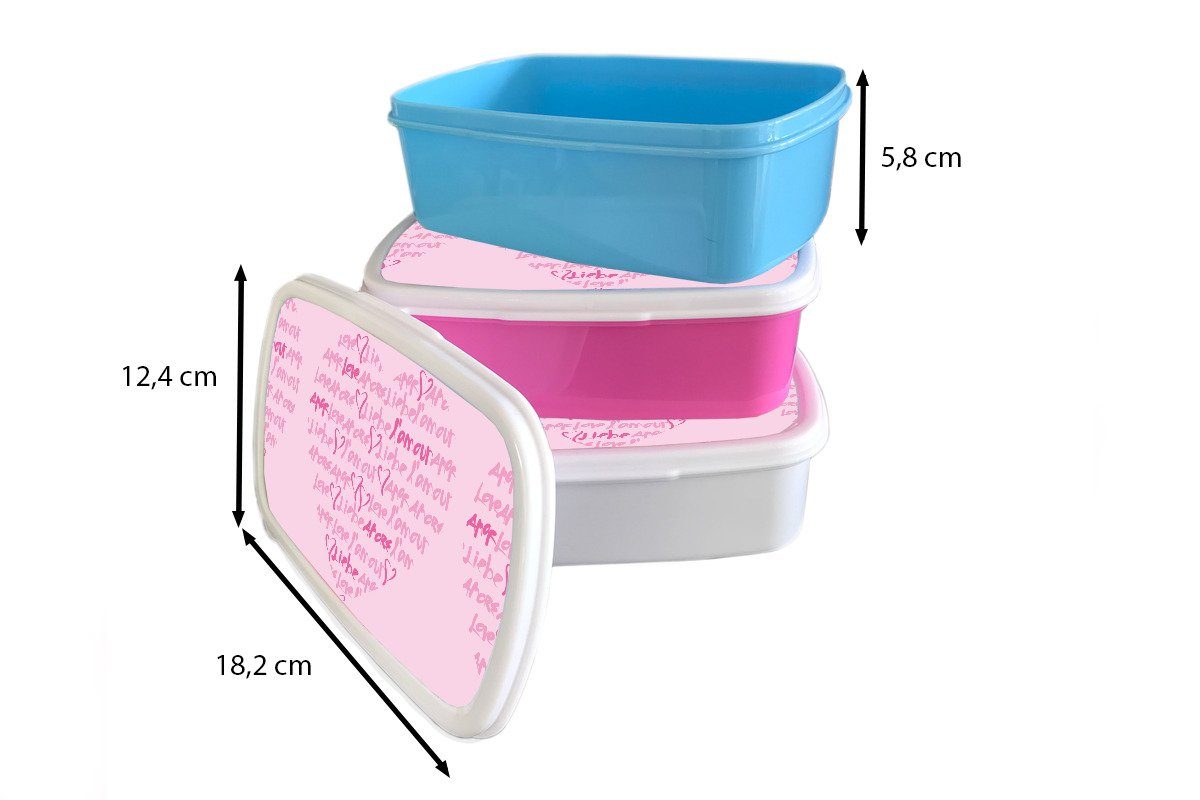 Lunchbox Brotbox für Valentinstag rosa MuchoWow Kinder, - Snackbox, Liebe, Mädchen, Kunststoff, Brotdose Erwachsene, Kunststoff (2-tlg),