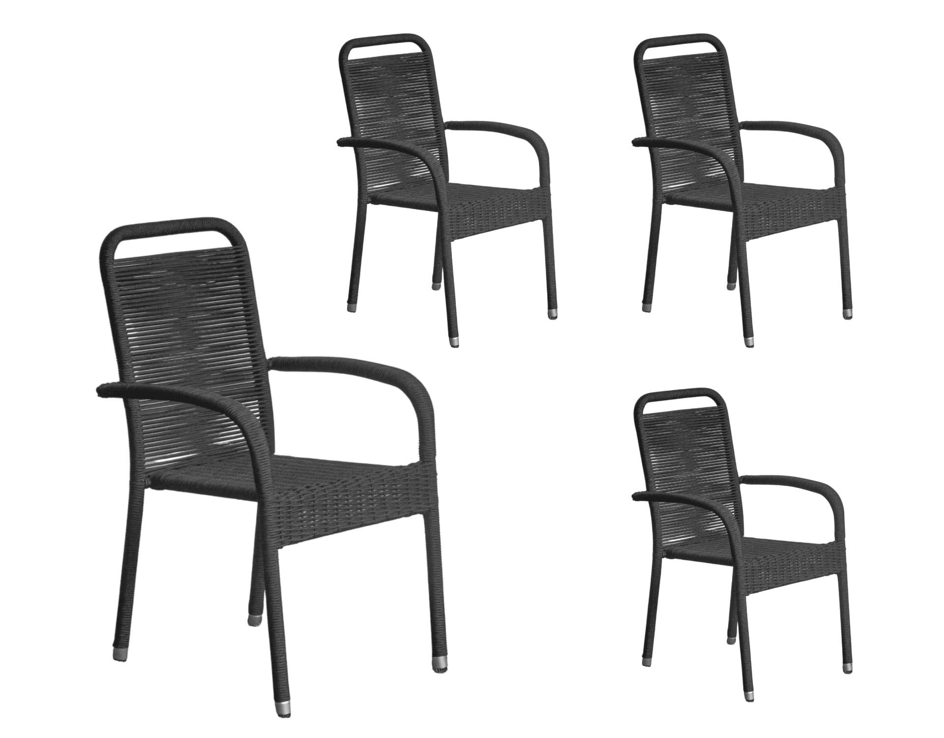 LC Garden Stapelstuhl Lübeck Rope 4er Set Stapelstuhl Rope Geflecht schwarz
