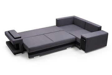 Siblo Ecksofa Funktionelles Ecksofa Lorenzo mit zwei Behälter für Zubehör