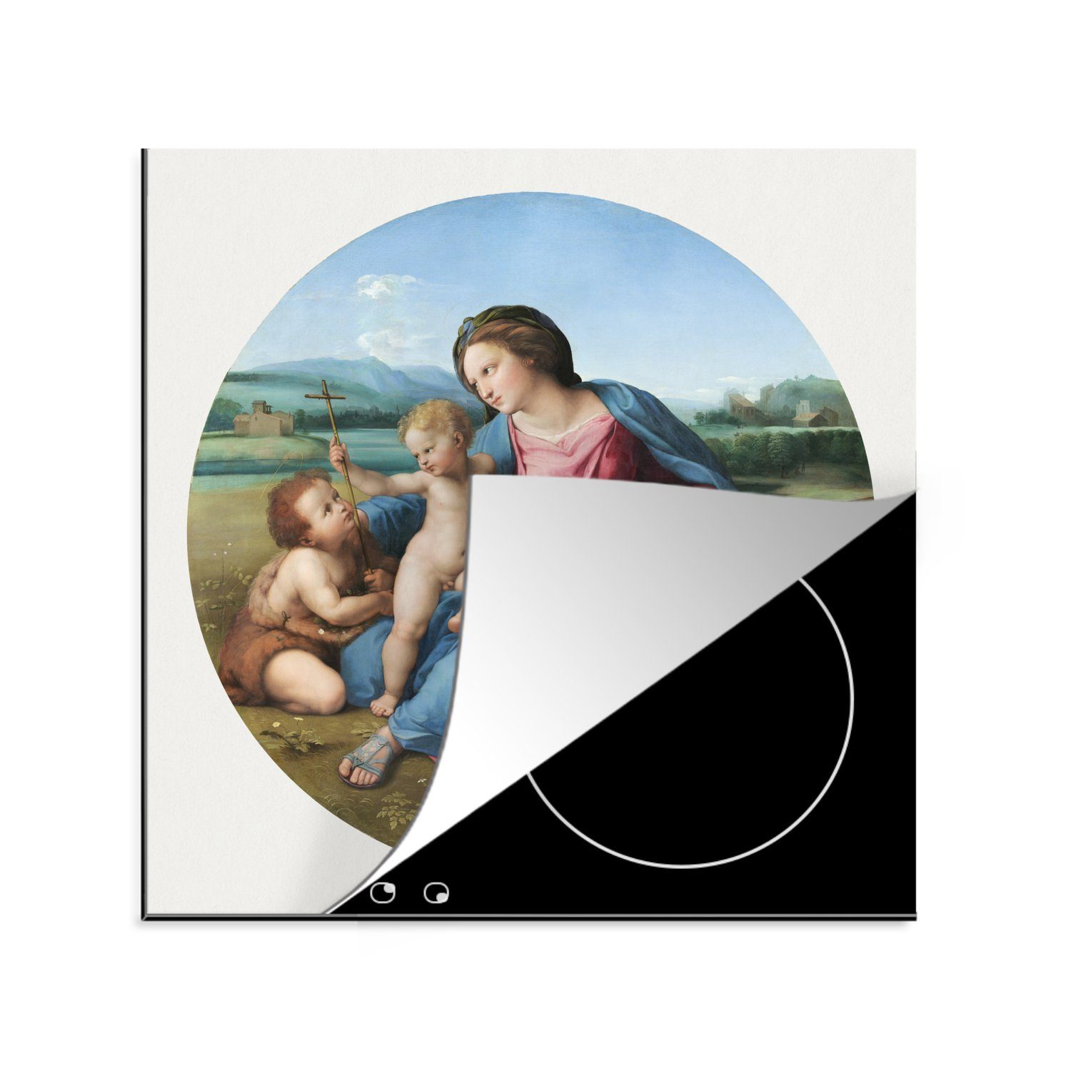 Arbeitsplatte MuchoWow für Raffaello, Raphael küche Herdblende-/Abdeckplatte - Madonna tlg), Ceranfeldabdeckung, Vinyl, 78x78 Alba cm, (1