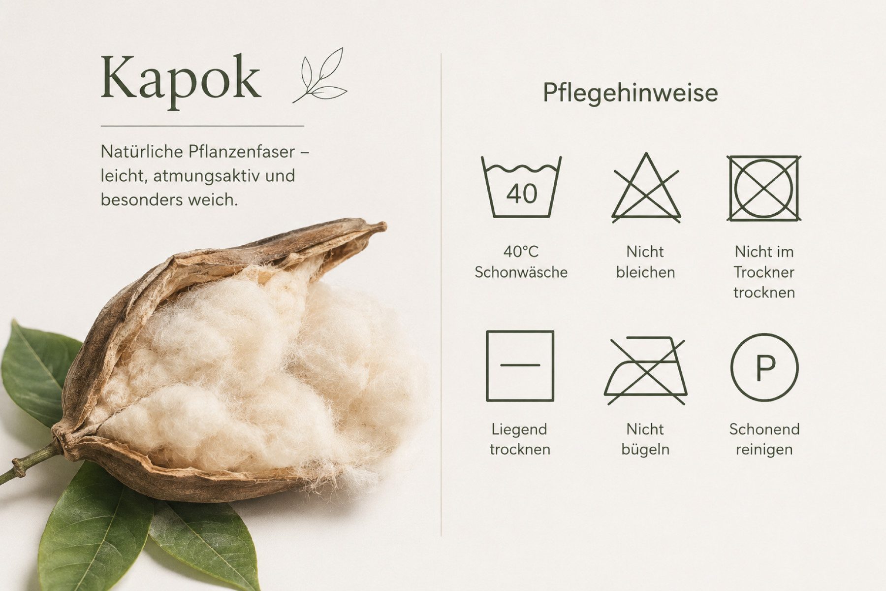 Heubergshop Naturfaserkopfkissen, Füllung: Füllung: 100% Kapok, Bezug: Bezug: 100% Baumwolle, Kapok Kissen 80x80cm Kapokfasern, Kopfkissen (Kapok-Kissen-80x80cm – Bild 4 von 4