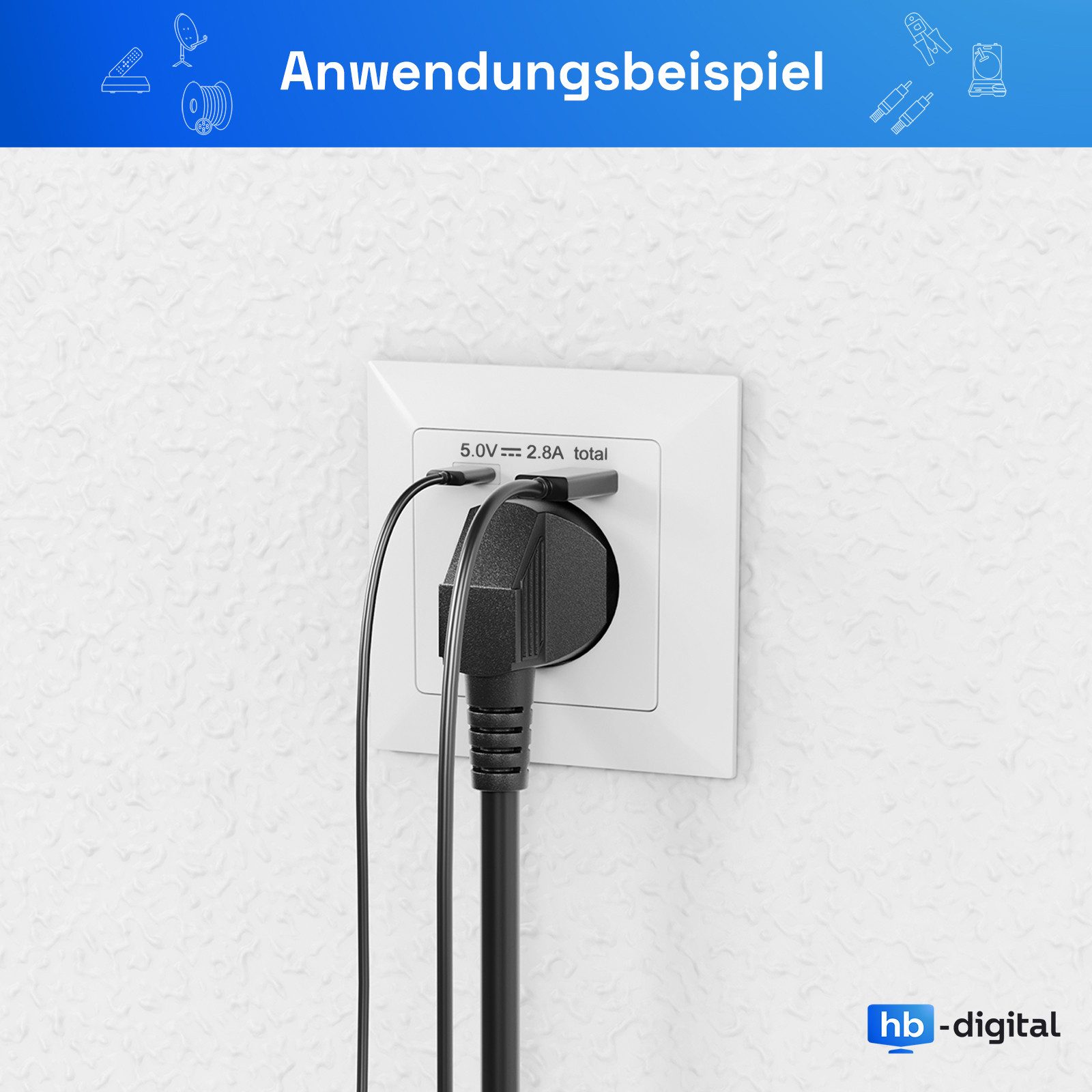 HB-DIGITAL Unterputz-Steckdose hb-digital USB Steckdose Unterputz Schutzkontakt 1x USB-C 1x USB-A, Einzelartikel, 1-St., 1x Unterputz-Steckdose mit USB-A und USB-C, Integrierte USB-A und USB-C Ports