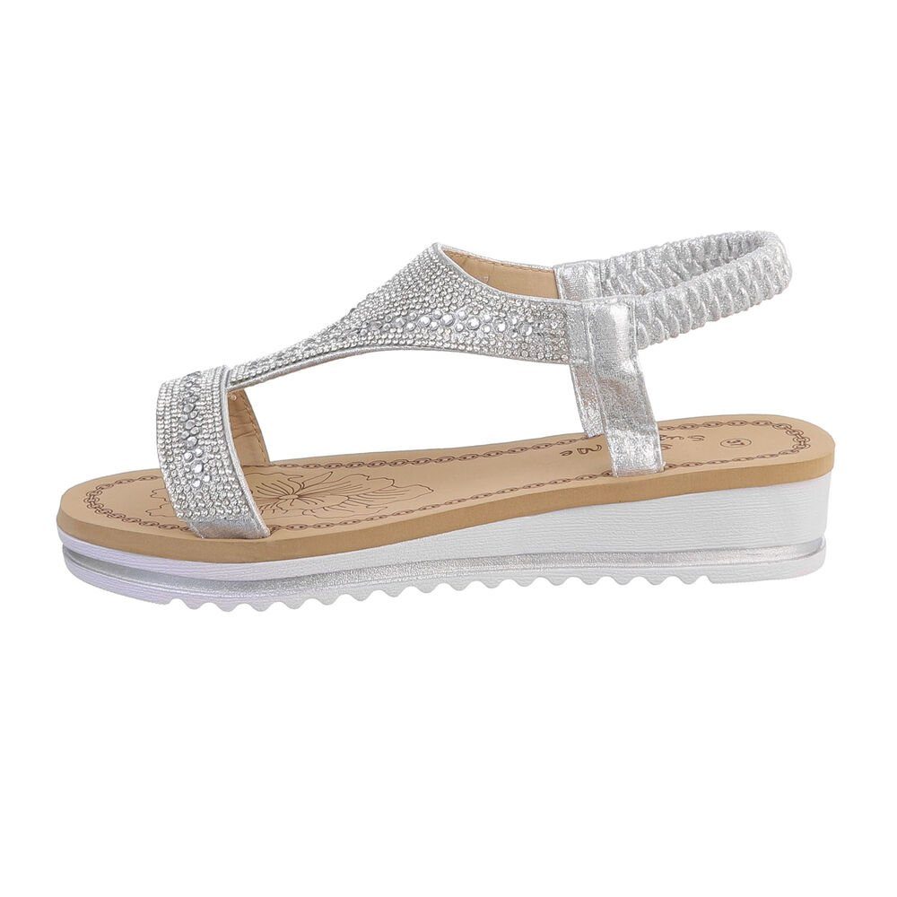 Ital-Design Damen Freizeit Riemchensandalette Keilabsatz/Wedge Keilsandaletten in Silber