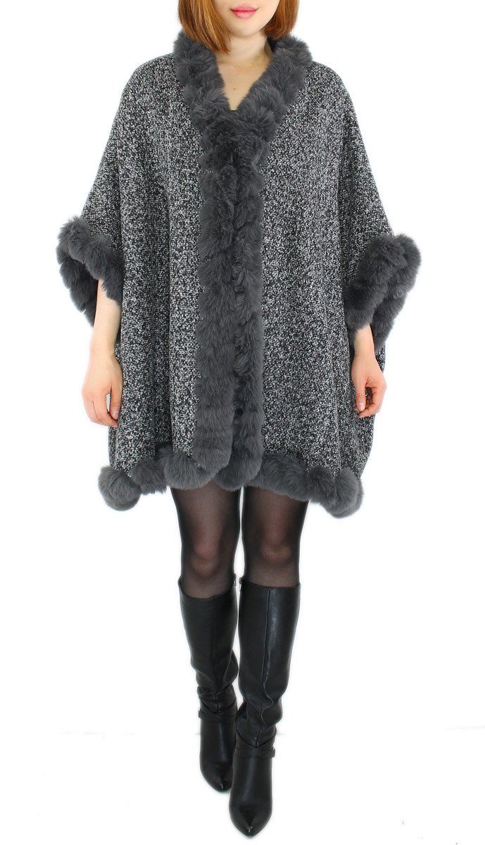 dy_mode Poncho Damen Poncho mit Innenfutter und Kunstfell in Unifarben und günstig online kaufen