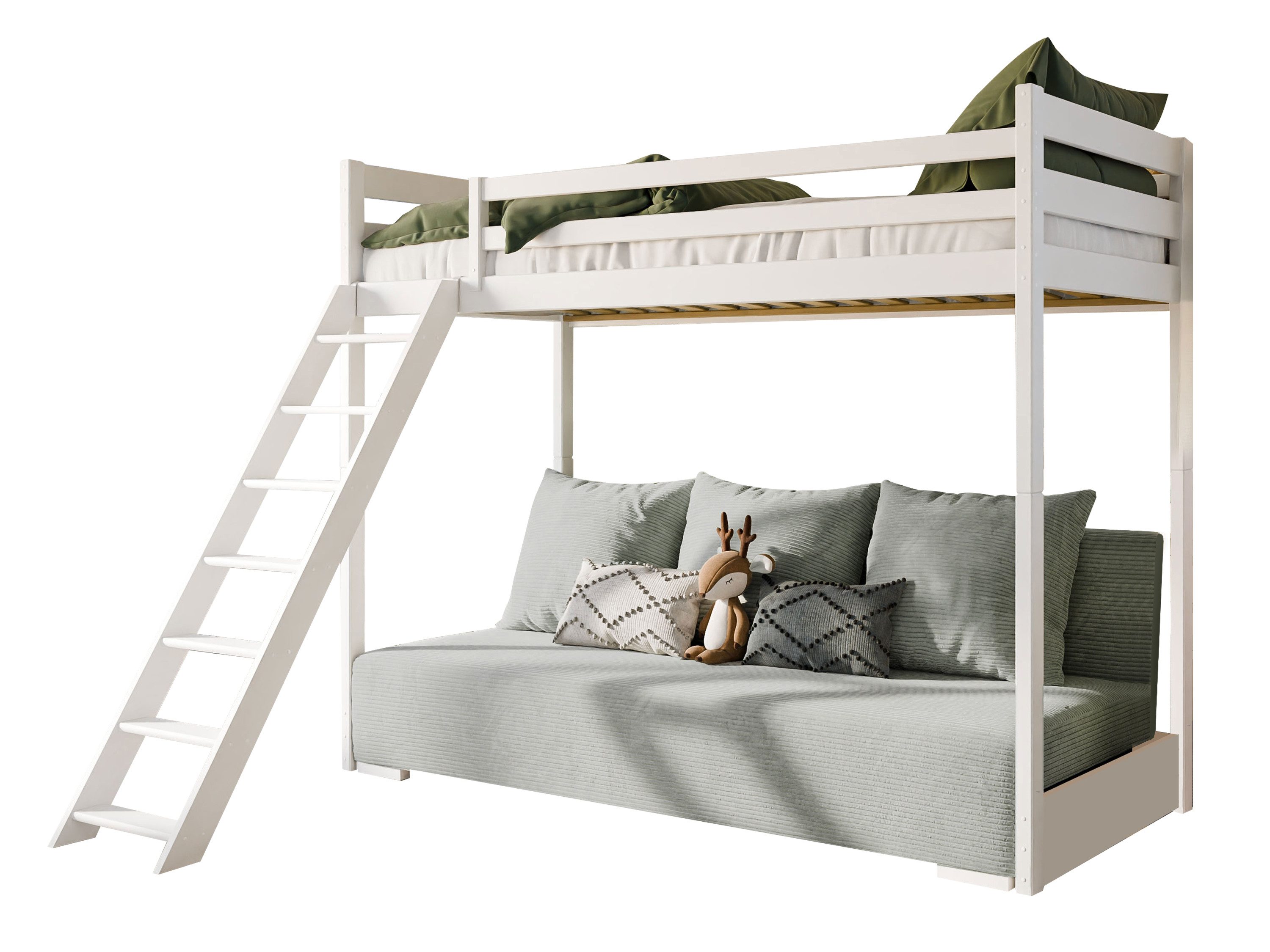 Kids Collective Hochbett 90x200 cm mit Schlafsofa 140x200 cm Couch in Cord-Stoff, 3 Kissen (Stockbett mit Leiter und Schlafcouch 200x140) OEKO TEX 100 mit 3 Kis – Bild 2 von 5