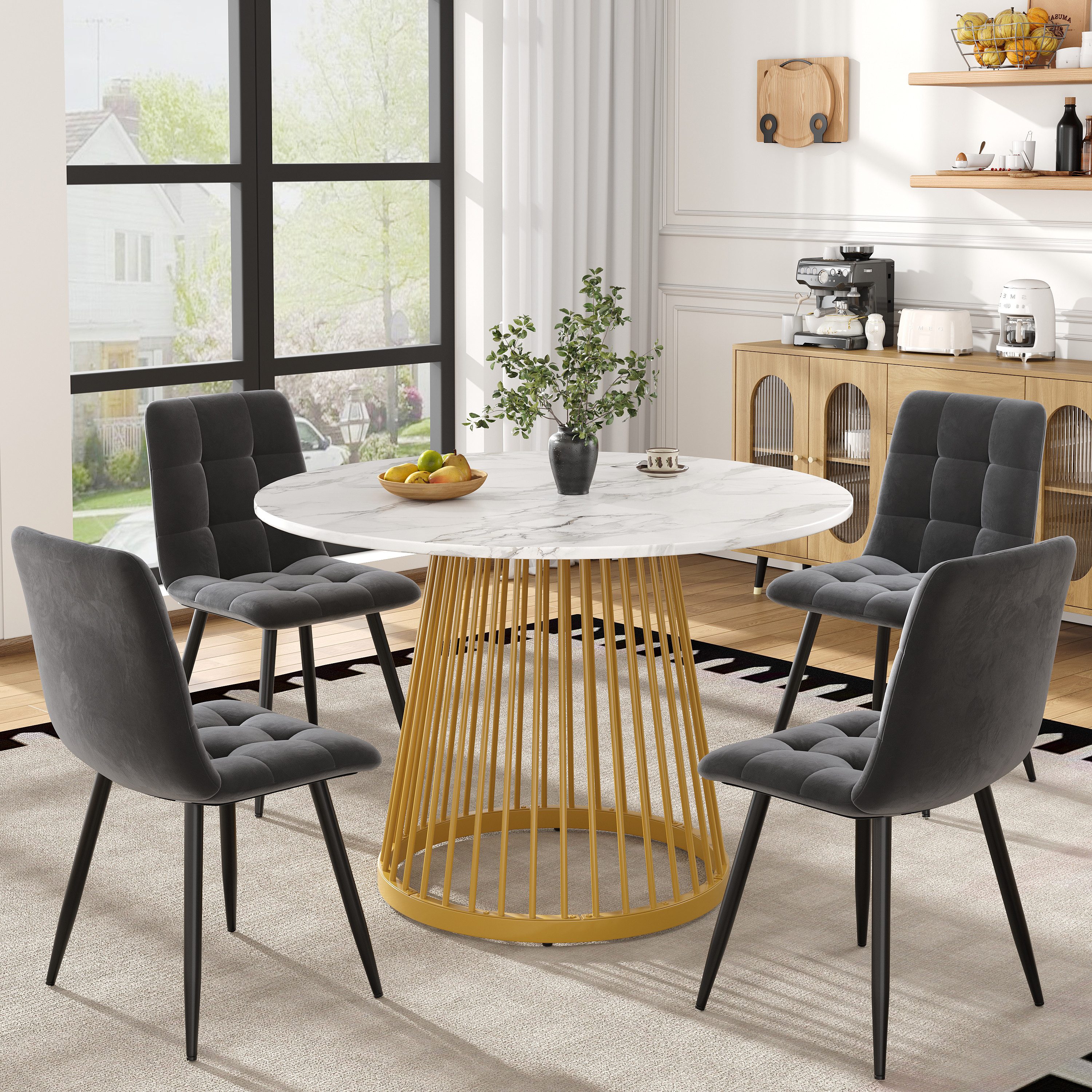 muvano Essgruppe Esstisch-Set mit 4 Stühlen, rund 80 cm, Esstisch mit Stühlen