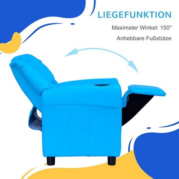 HOMCOM Sessel Kindersessel, Liegefunktion, Eingebauten Becherhalter, Blau (Set, 1-St., Kindersofa für 3-6 Jahre alt), 62B x 52T x 69H cm