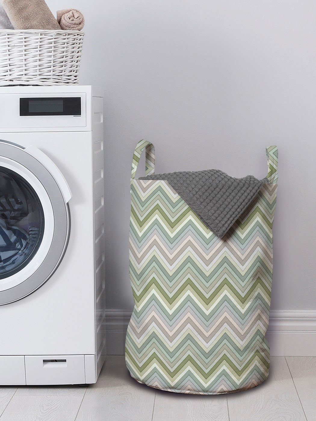 Abakuhaus Wäschesäckchen Waschsalons, Wäschekorb für Kordelzugverschluss mit wie Gedämpfte Griffen Chevron Design Farben