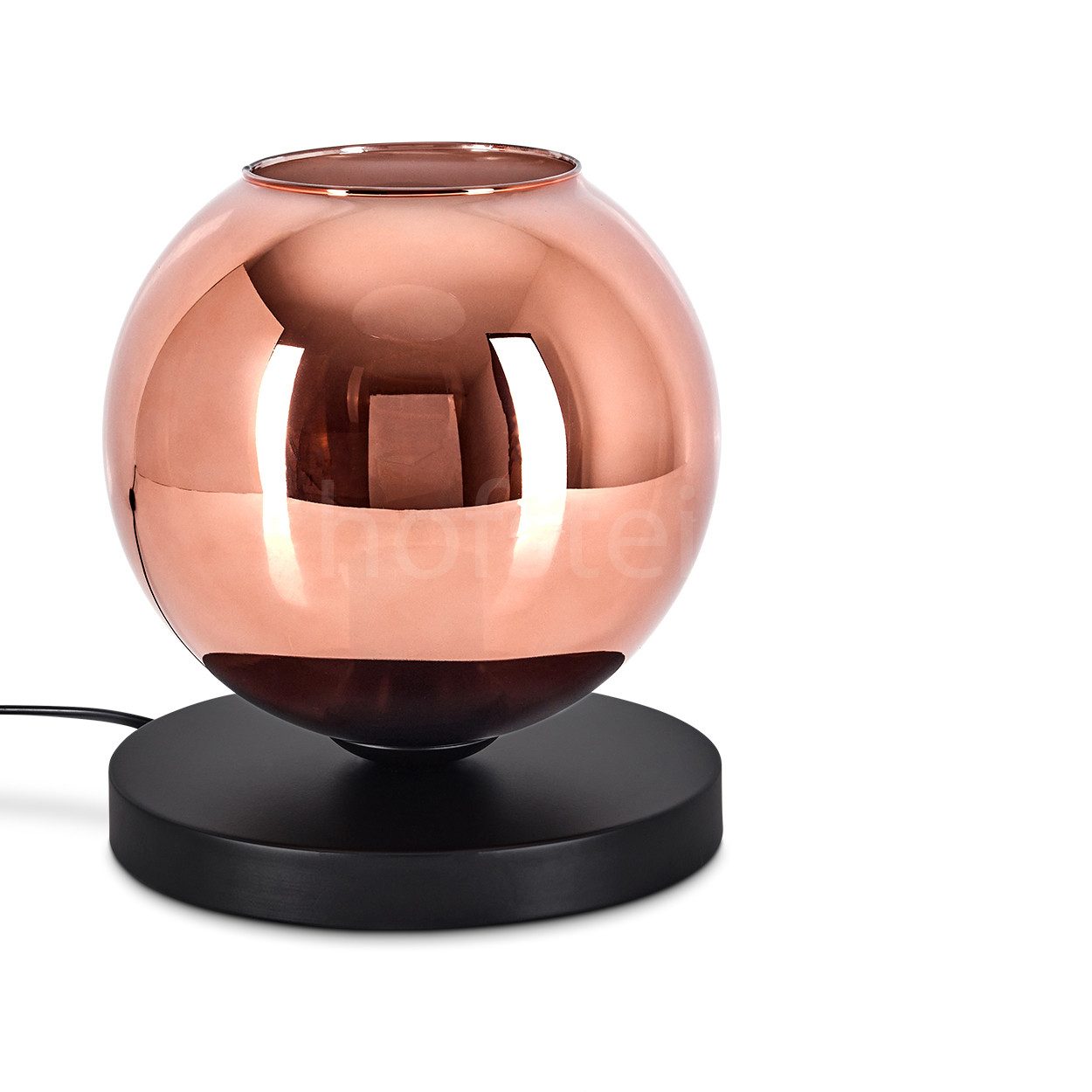 hofstein Tischleuchte Tischlampe aus Metall/Glas in Schwarz/Kupferfarben, ohne Leuchtmittel, mit Glasschrim(20cm), Schalter am Kabel, 1 x E27, ohne Leuchtmittel