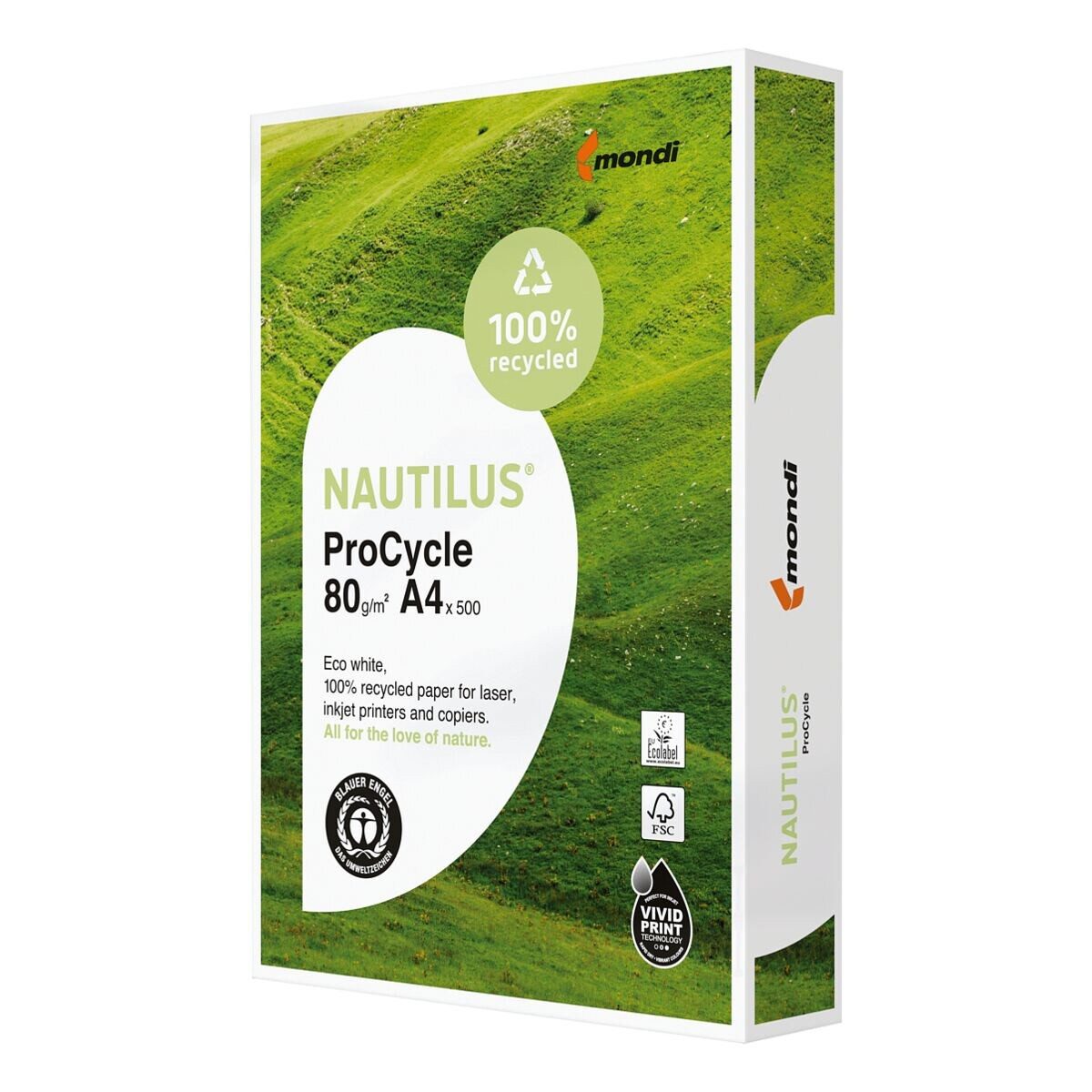 Recyclingpapier Nautilus Pro Cycle, Format DIN A4, 80 g/m², 135 CIE, 500 Blatt