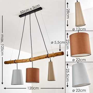 hofstein Pendelleuchte »Porzus« Hängelampe, Holz, Leuchtenschirmen, Stoff, Grau/Rotbraun, ohne Leuchtmittel, 3xE27, moderne, Natur
