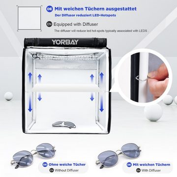 Yorbay Fotohintergrund Fotostudio Set 40 x 40 x 40cm LED Lichtbox Lichtwürfel Fotografie, Lichtzelt inkl. 4 PVC-Hintergrundfolien(schwarz, weiß, grau, rot)