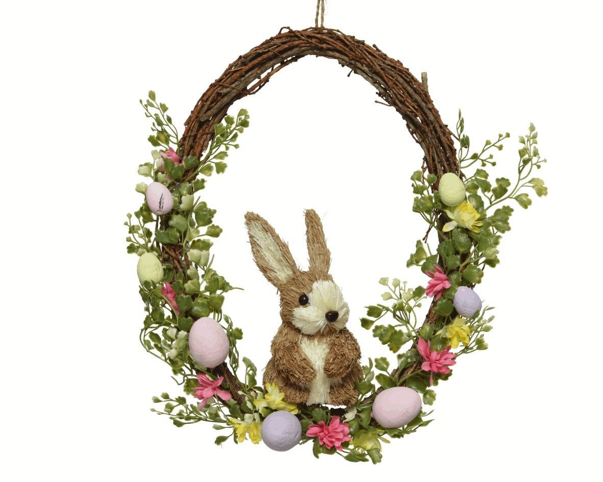Kaemingk Dekokranz, Türkranz Ostereier und Osterhase 36cm natur braun / bunt
