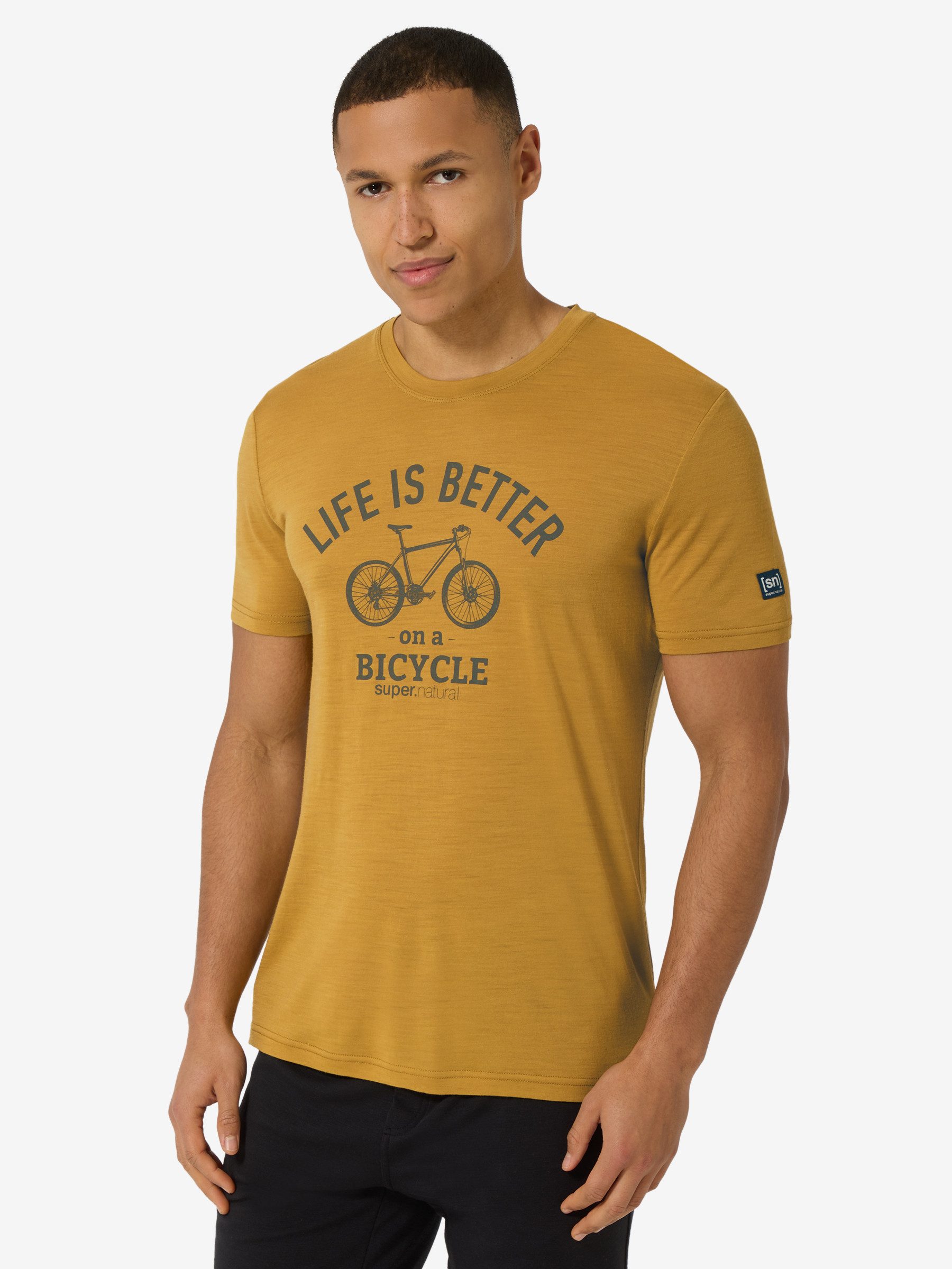 SUPER.NATURAL T-Shirt für Herren aus Merino M BETTER BIKE TEE mit coolem Fahrrad Motiv