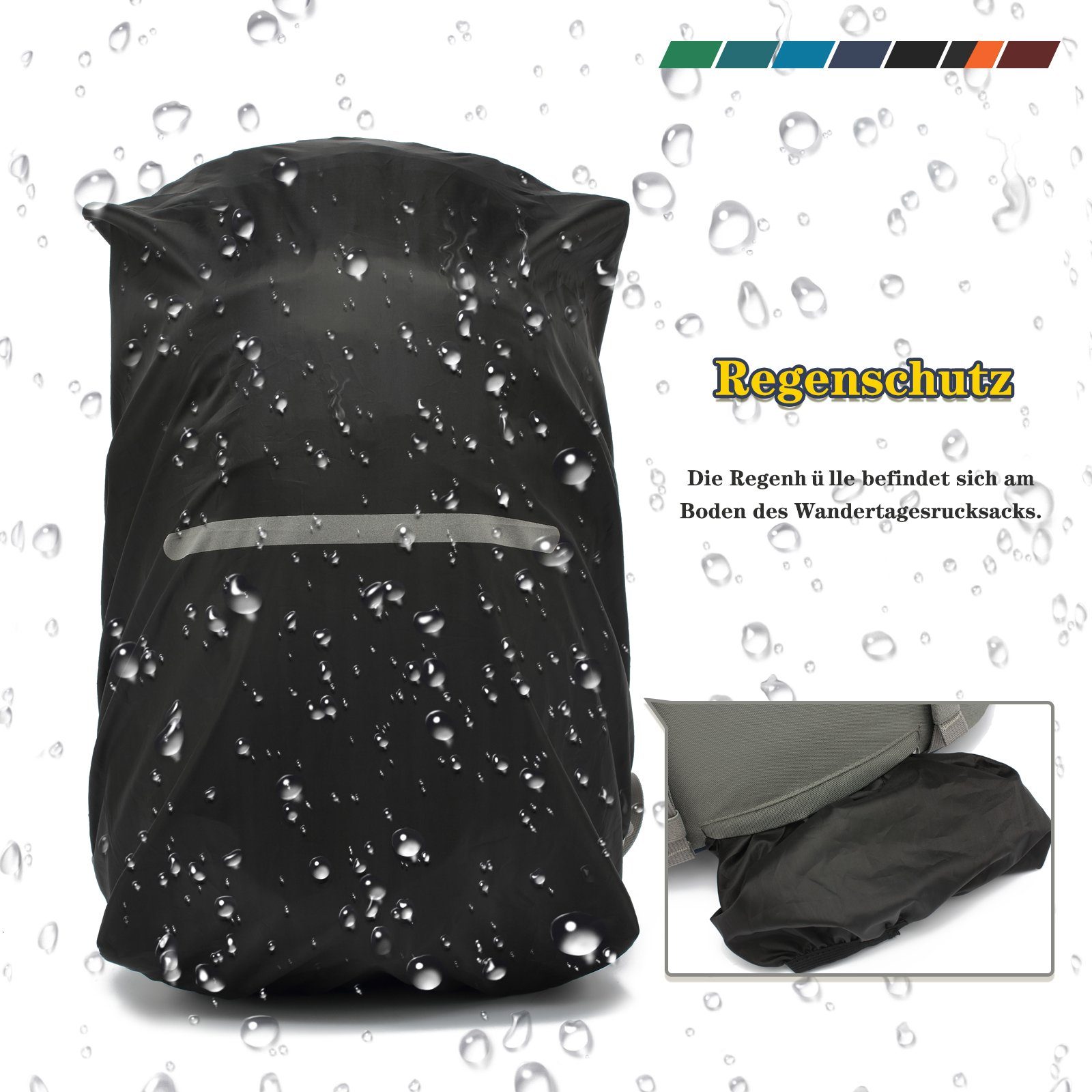 Regenschutz), mit Regenschutzhülle 1-Regenabdeckung, mit schwarz 1-Rucksack (Ausgestattet Einschließlich für Outdoor-Rucksack 40L Schlafsack, TAN.TOMI und etc. Kompressionsgurte Kletterrucksack Decke Trekkingstöcke,