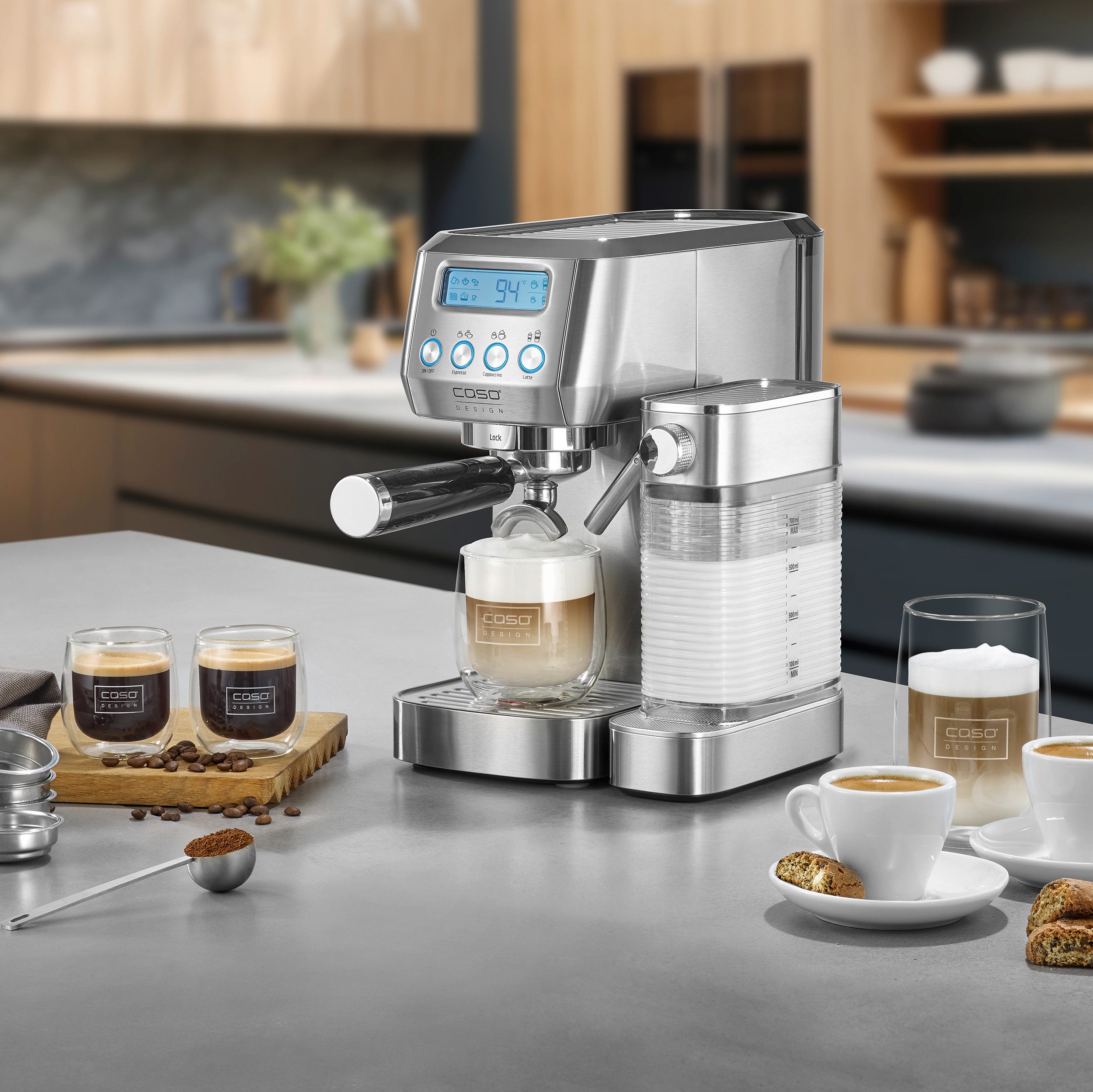 Caso Siebträgermaschine EspressoGourmet Latte, 1350 Watt, 20 Bar