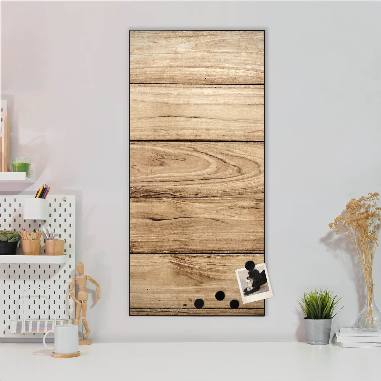 banjado Magnettafel Stahl Holzplanken, (inkl. 4 Magnete, Stahlmagnettafel)