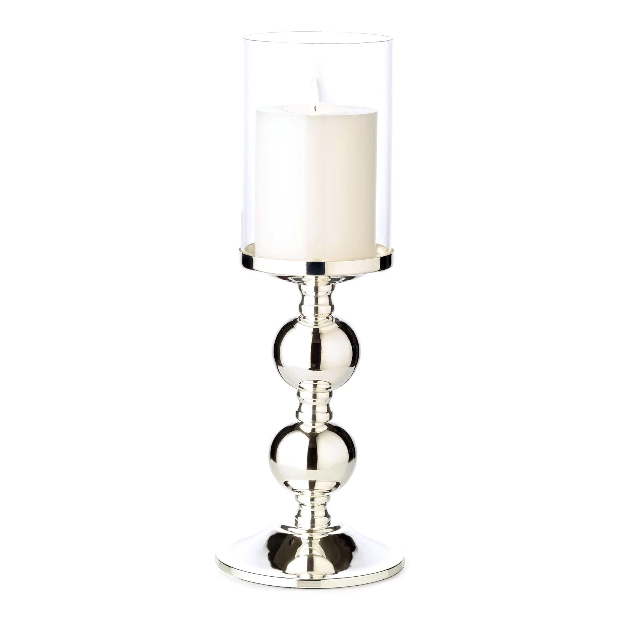 EDZARD Windlicht Bamboo (H 35 cm, Ø 13 cm) edel versilbert, mit Glasaufsatz, Ø 13 c