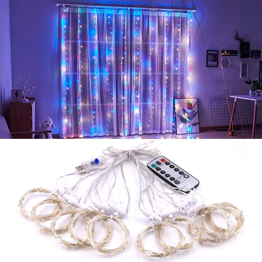 LED-Lichterkette LED Lichtervorhang, 3×3M Vorhanglichter 8 Modi mit Fernbedienung