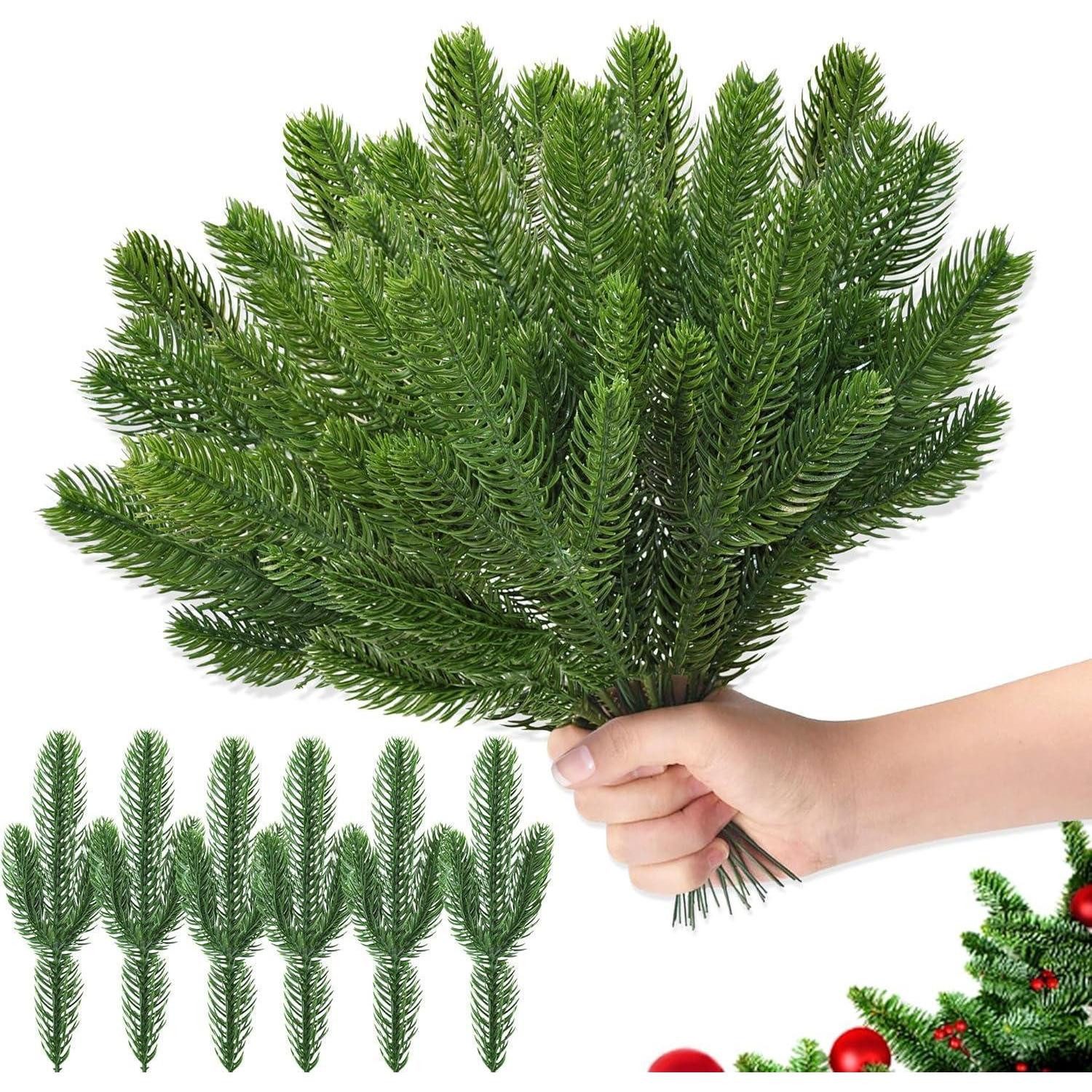 Kunstzweig Künstliche Tannenzweige Kiefernadeln Weihnachten DIY Deko 50 Stück, L