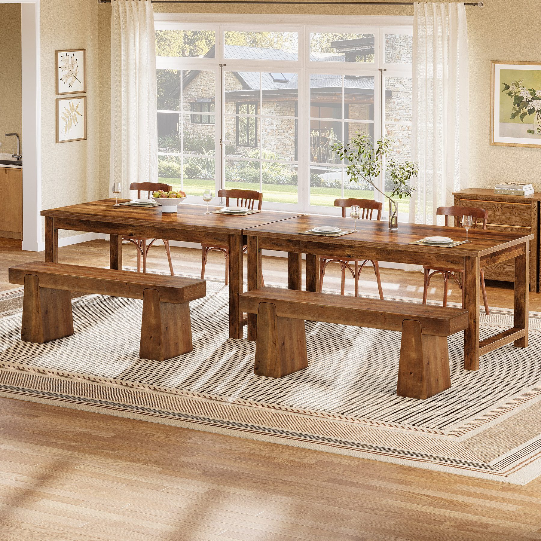 Tribesigns Bank Massivholz Esszimmerbank, Sitzbank aus Holz mit Verdickten Beinen (30T x 120B x 45H cm), Robuste Indoor Holzbank für Esszimmer, Küche, Flur, Schlafzimmer