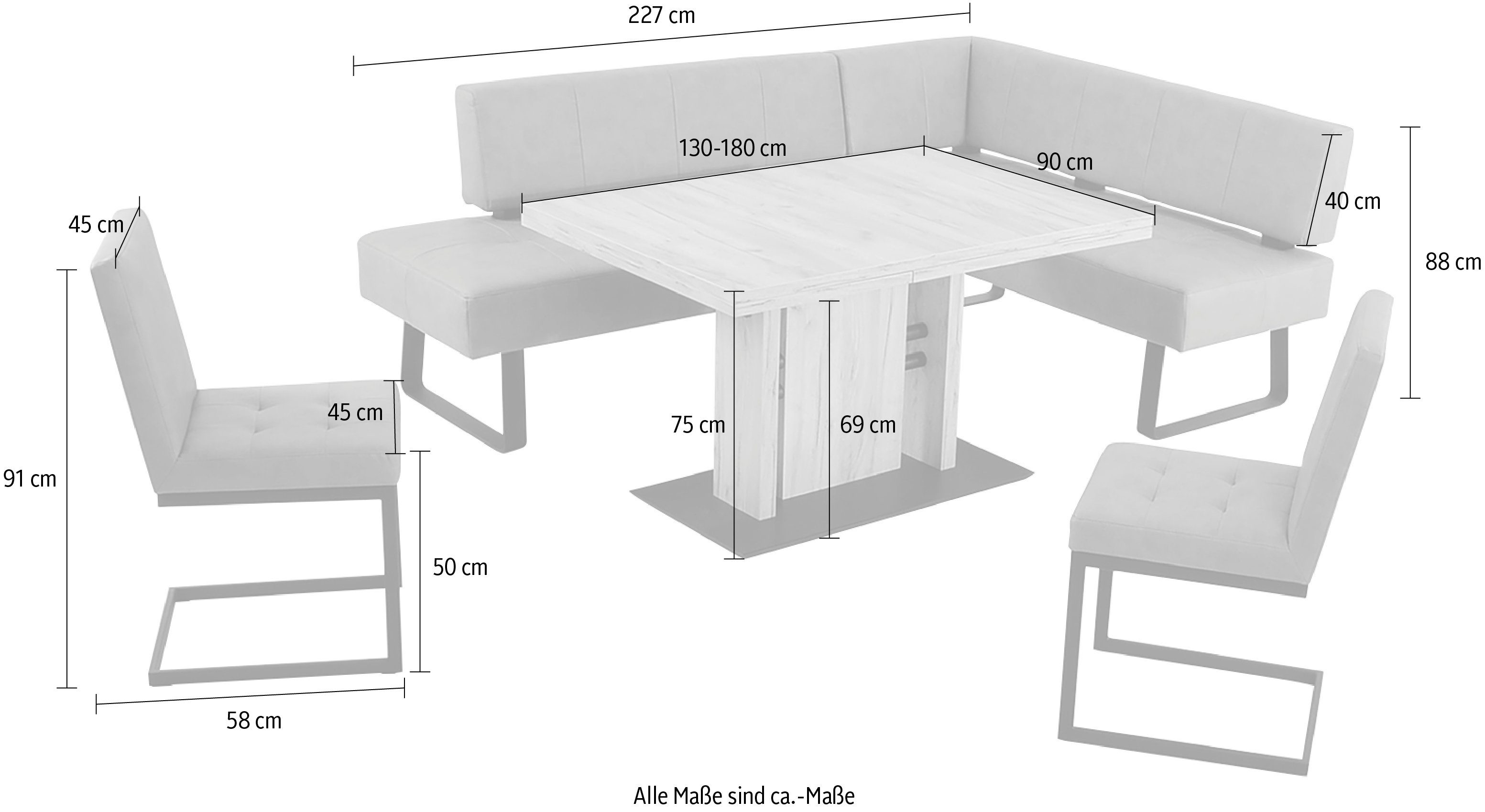 K+W wahweise 1 II, Schenkel Komfort Essgruppe langer & 2 2 Tisch (4-tlg), Spider Wohnen Freischwinger, in Breiten,