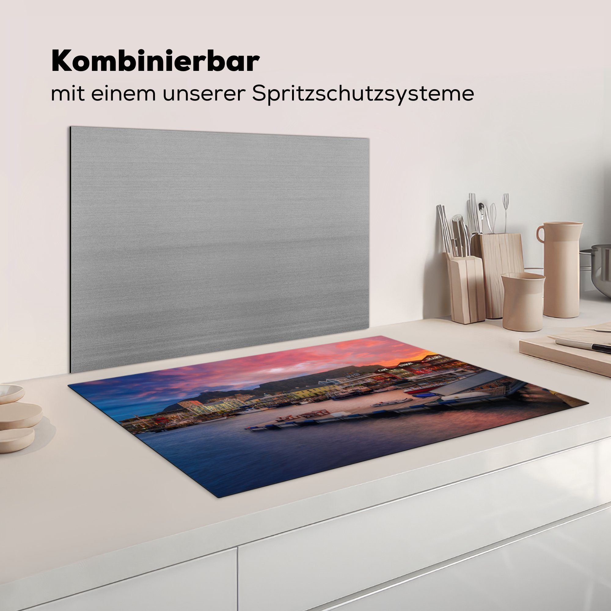 Schutz Vinyl, Strand für Induktionskochfeld - tlg), - Kapstadt Ceranfeldabdeckung Herdblende-/Abdeckplatte küche, die cm, Meer, MuchoWow 81x52 (1