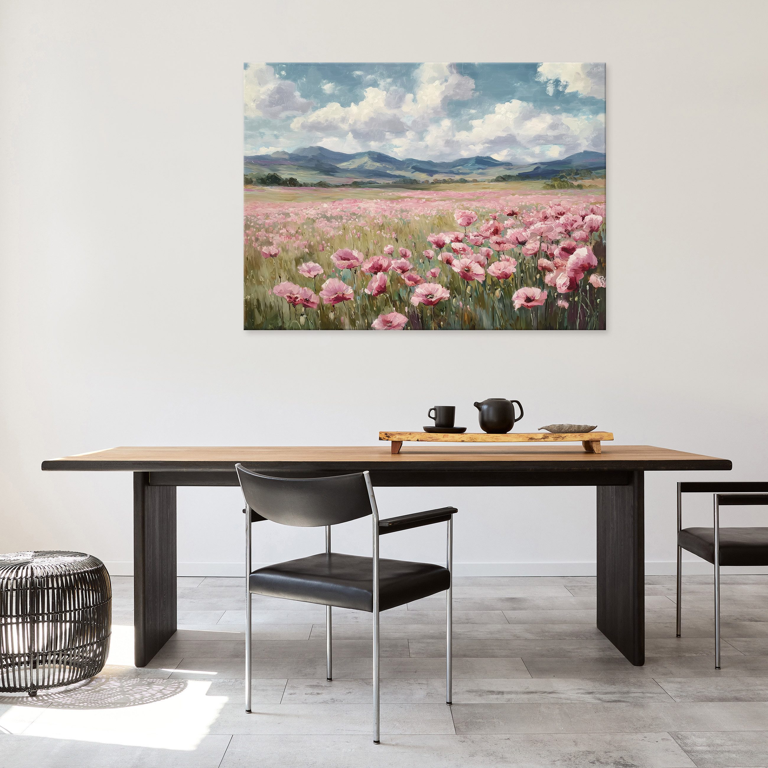 Wallarena Leinwandbild Landschaft Wiese - Rosa - Elegant - Wohnzimmer, Landschaft, 40x30x2cm