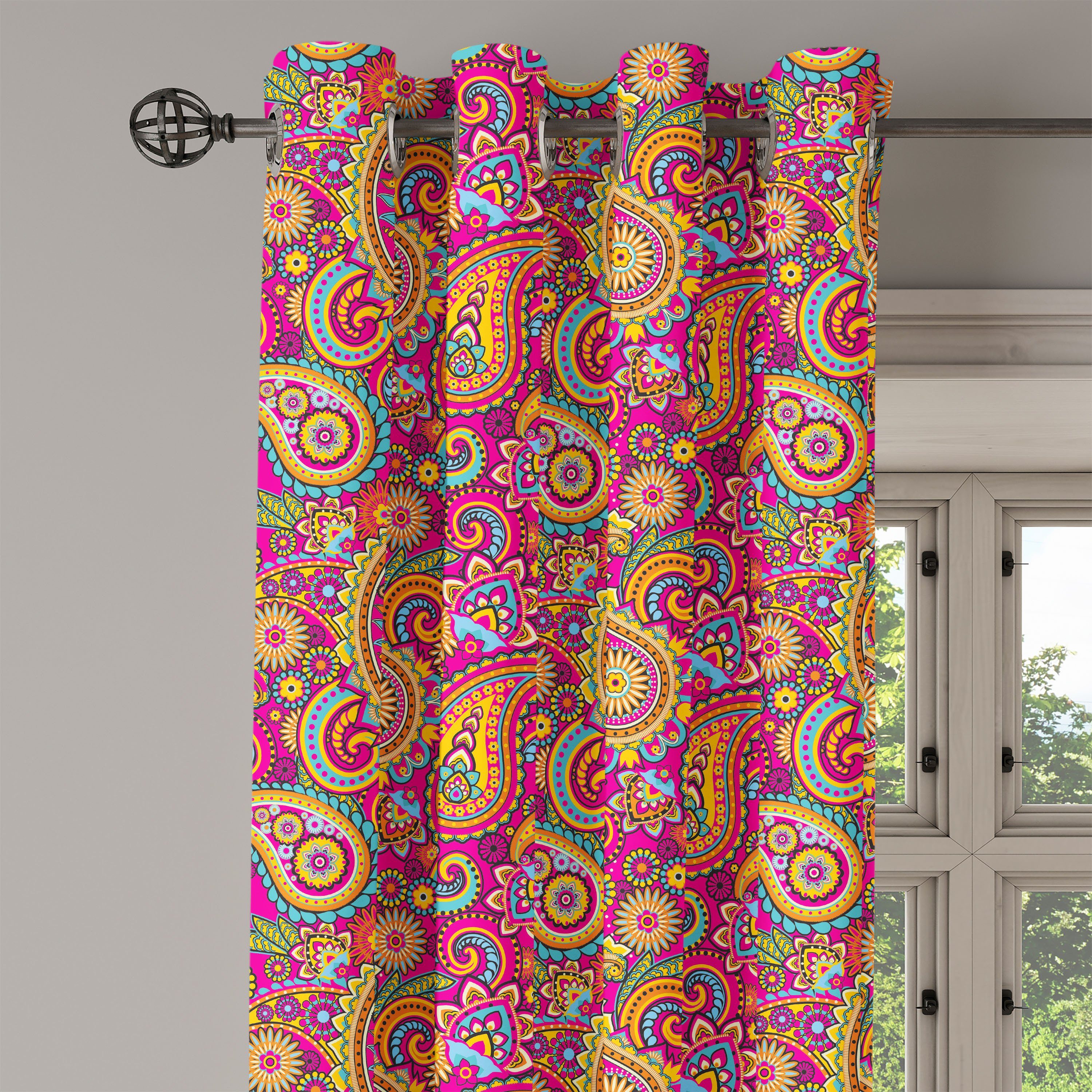 Gardine Dekorative 2-Panel-Fenstervorhänge für Schlafzimmer Abakuhaus, Osten Paisley Wohnzimmer, Bunt