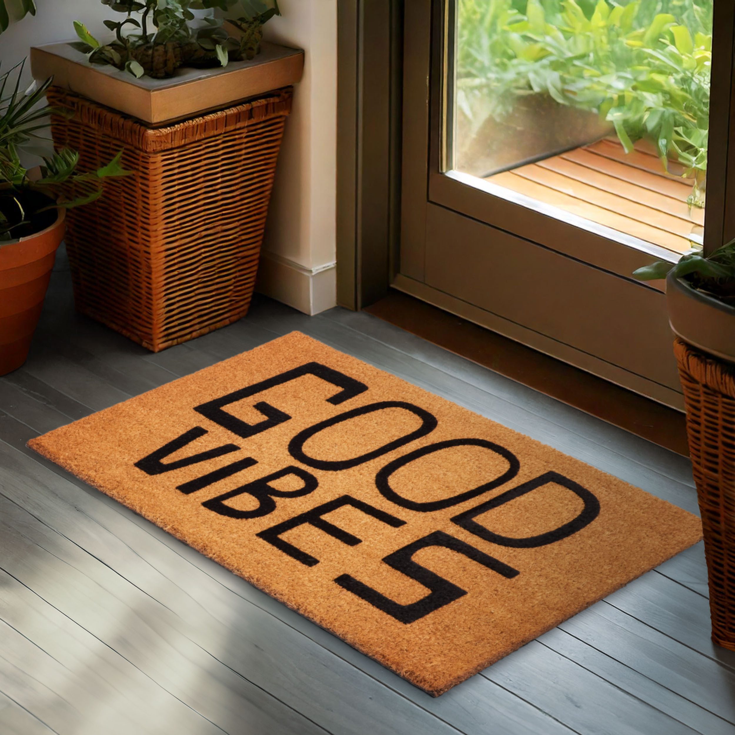 BRUBAKER Fußmatte Good Vibes - 45 x 75 cm Schmutzfangmatte - Braun, Rechtec günstig online kaufen