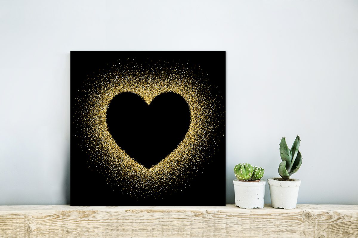 MuchoWow Metallbild Goldenes Herz auf schwarzem günstig online kaufen