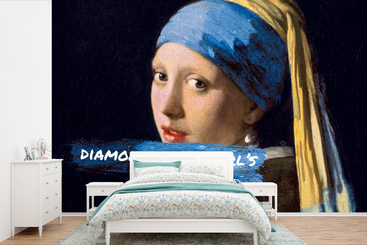 MuchoWow Fototapete Vermeer - Das Mädchen mit dem Perlenohrring - Zitat, Matt, bedruckt, (6 St), Wallpaper für Wohnzimmer, Schlafzimmer, Kinderzimmer, Vinyl Tapete