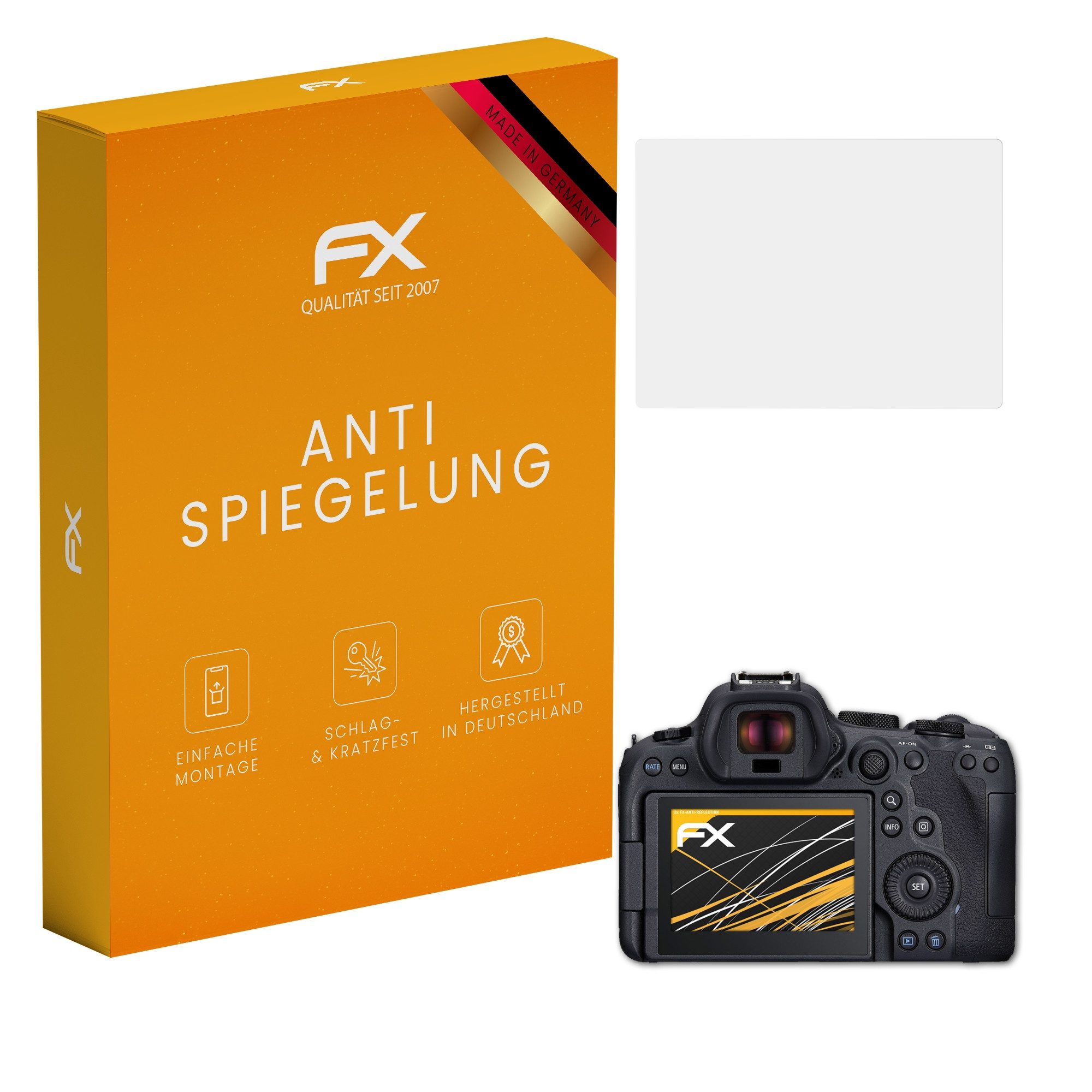 atFoliX Schutzfolie für Canon EOS R6 Mark II, (3 Folien), Entspiegelnd und stoßdämpfend