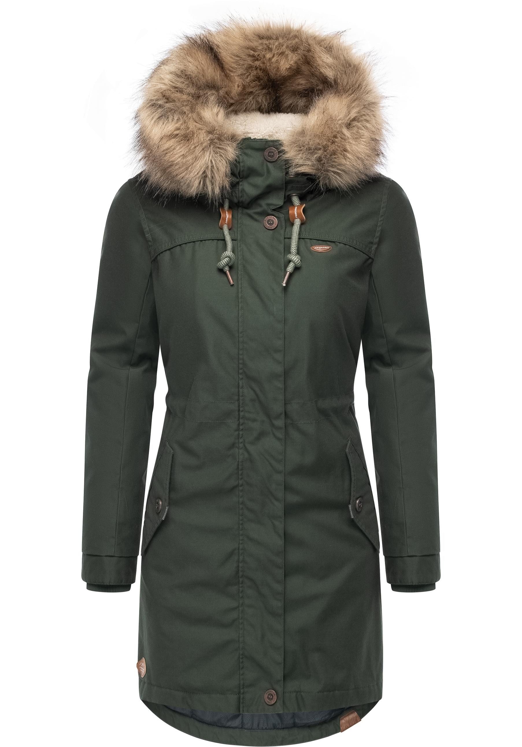 Ragwear Winterjacke Tawny stylischer Winterparka mit großer Kapuze und Kunstfellkragen