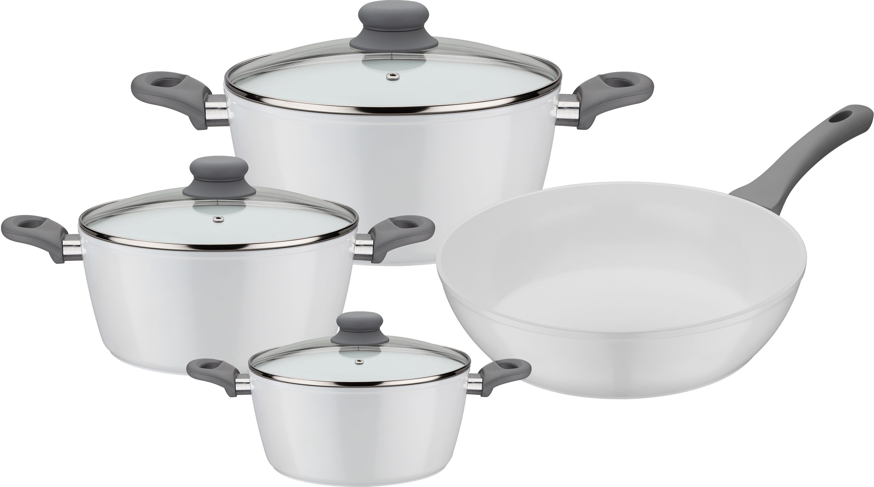 GSW Topf-Set Fiona, Aluminium (Set, 7-tlg., je 1 Kochtopf Ø 16/20/24 cm, 1x Schmorpfanne Ø 24 cm), weiß mit Softtouch-Griff kratzfeste ILAG® CERAMICVeredelung, Induktion