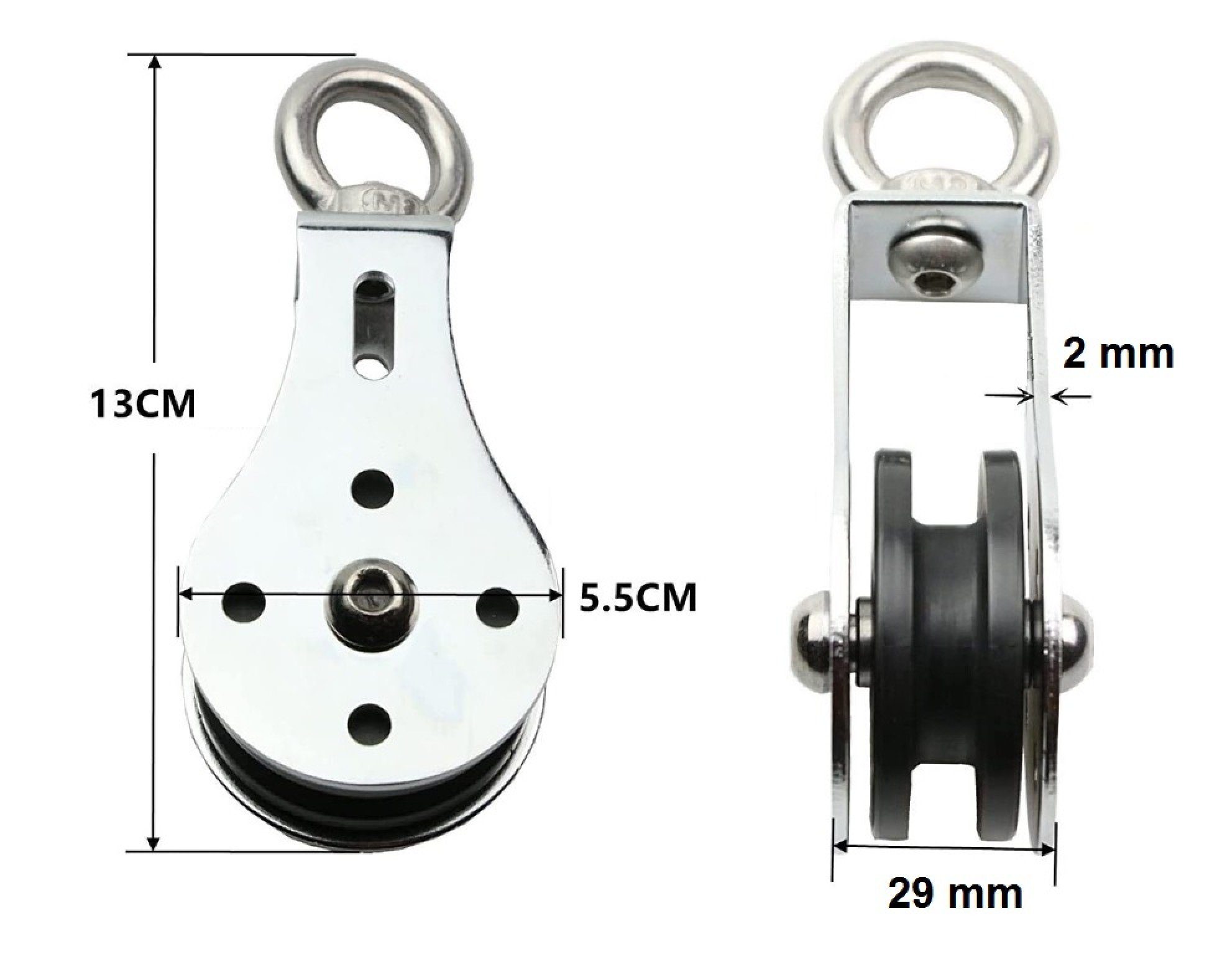 BAYLI Kurzhantel 55mm Seilrolle Drahtseilrolle 360° mit Umlenkrolle, U Haltebügel